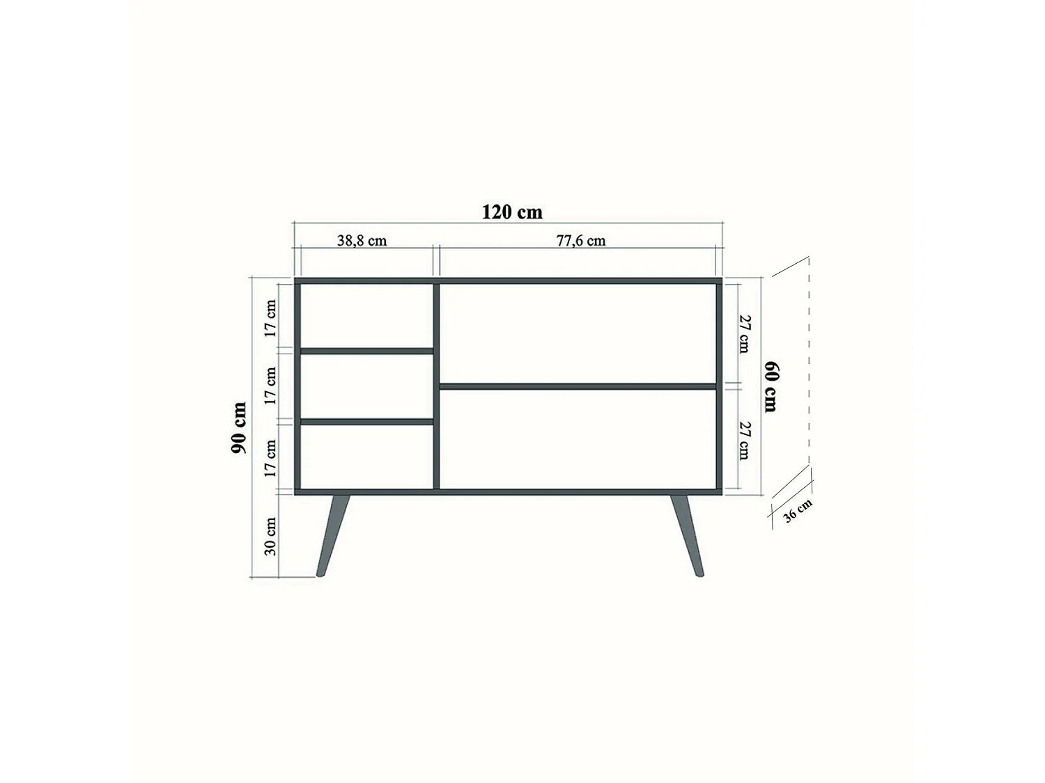 Buffet Nunki, Buffet du salon, Commode de salon, Garde-manger de cuisine, 120x36h90 cm, Chêne et Multicolore