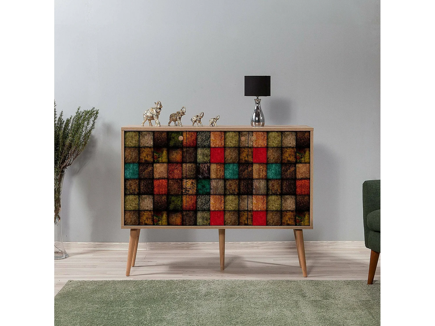 Aparador Dpavarin, Buffet de sala, Madia daSala de estar, Despensa de cozinha, 120x36h90 cm, Carvalho e Multicolor