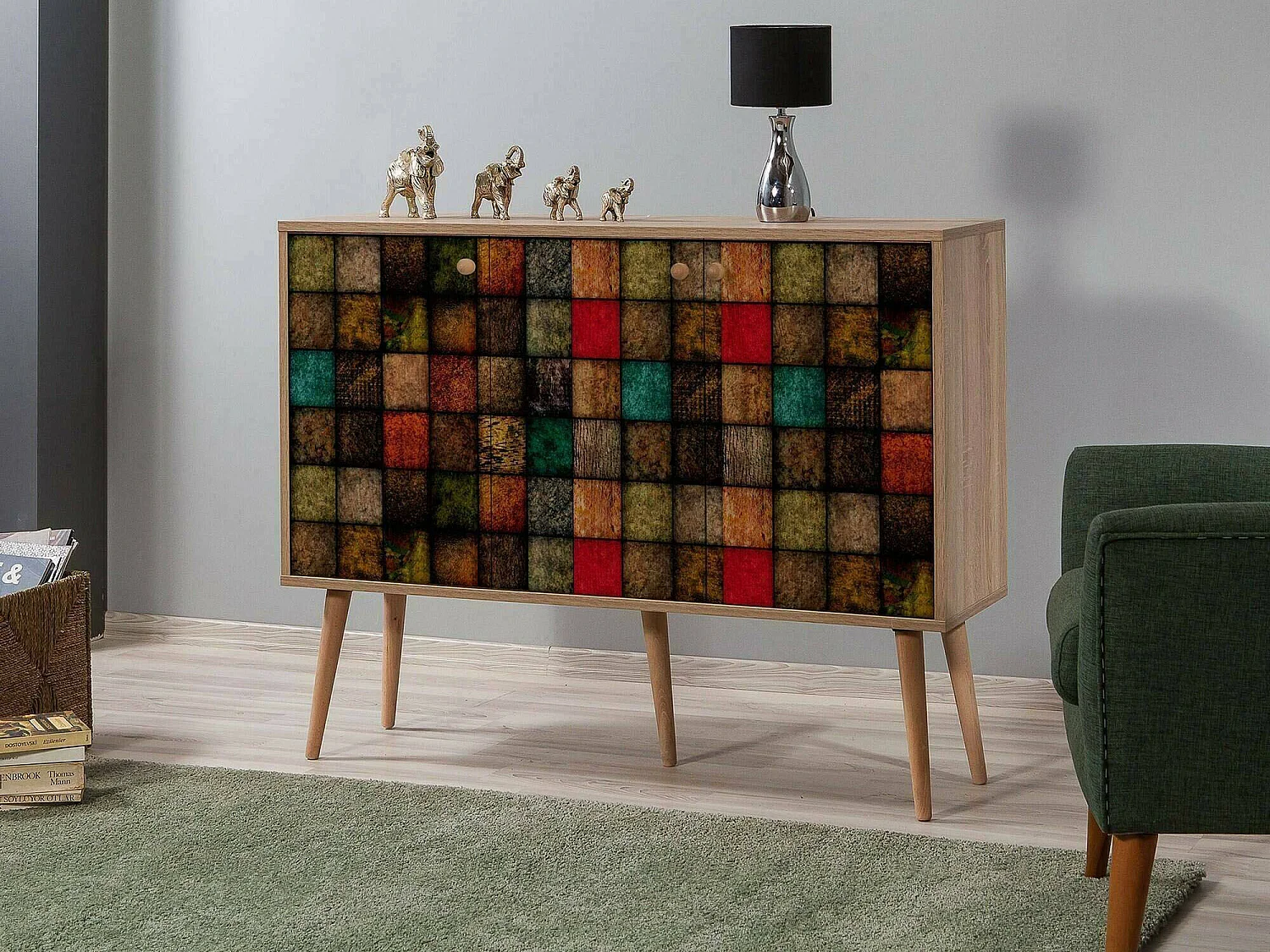 Credenza Arzumia, 3 Ripiani, 36x120x90h cm Marrone Quercia, Madia