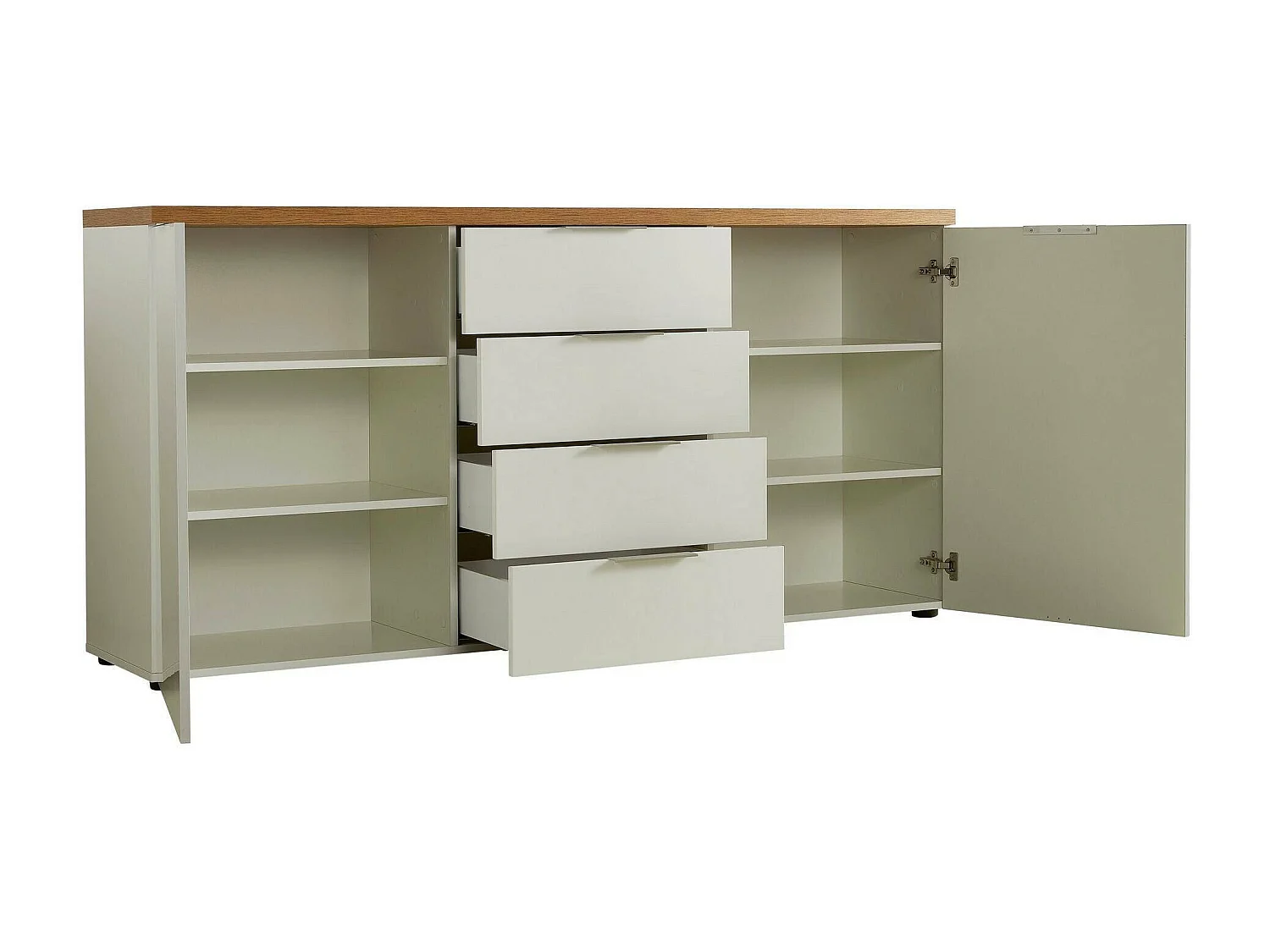 Ddichiar Dressoir, Woonkamer Buffet, Woonkamer, PantryKeuken, Made in Italy, 180x43h89 cm, Glanzend Wit en Eiken