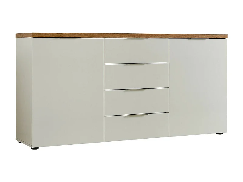 Dmora - Credenza Satriano, 180x43h89 cm, Bianco lucido e Rovere
