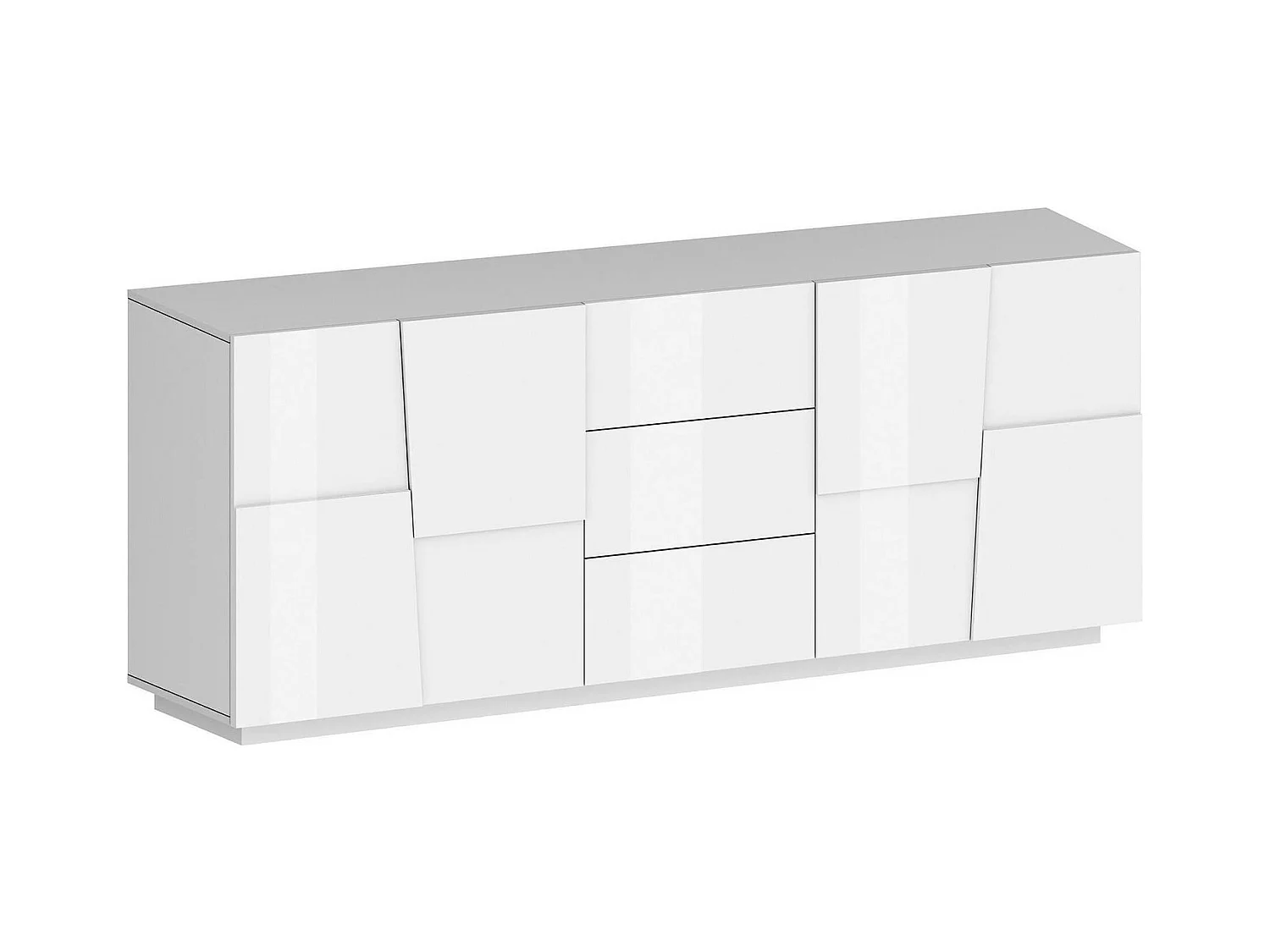 Buffet Yoel, Buffet de salon, Buffet de salon avec 4 portes et 3 tiroirs, 220x44h86 cm, Blanc brillant