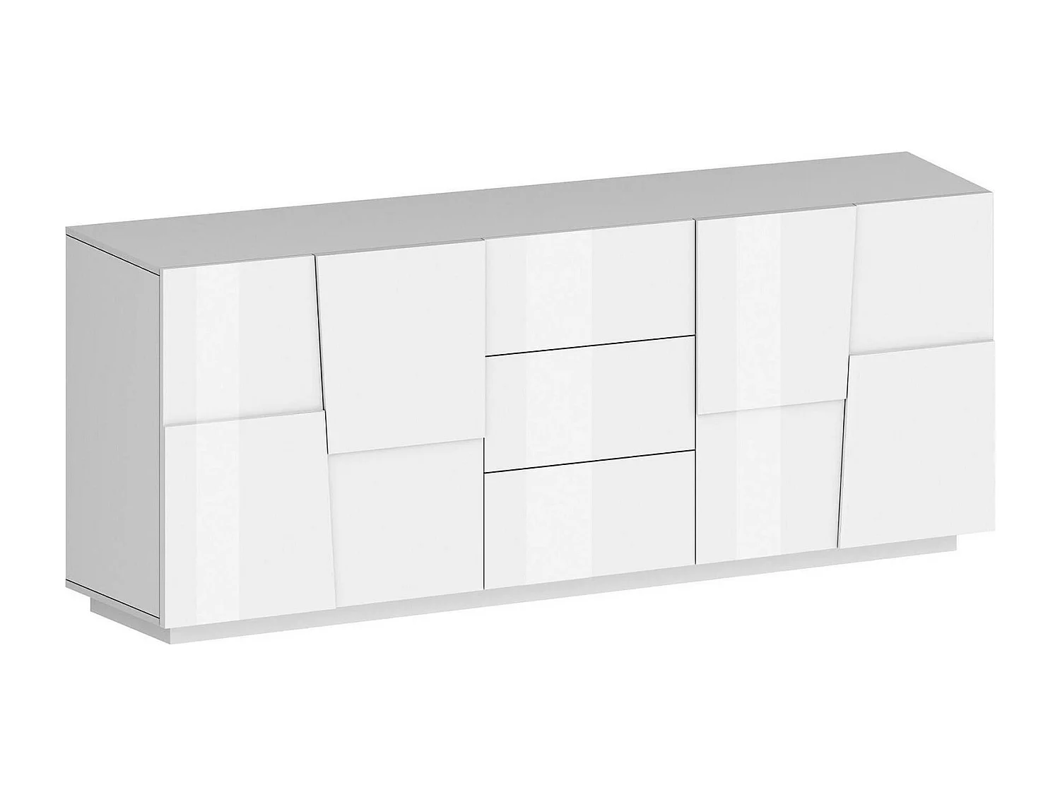 Buffet Yoel, Buffet de salon, Buffet de salon avec 4 portes et 3 tiroirs, 220x44h86 cm, Blanc brillant