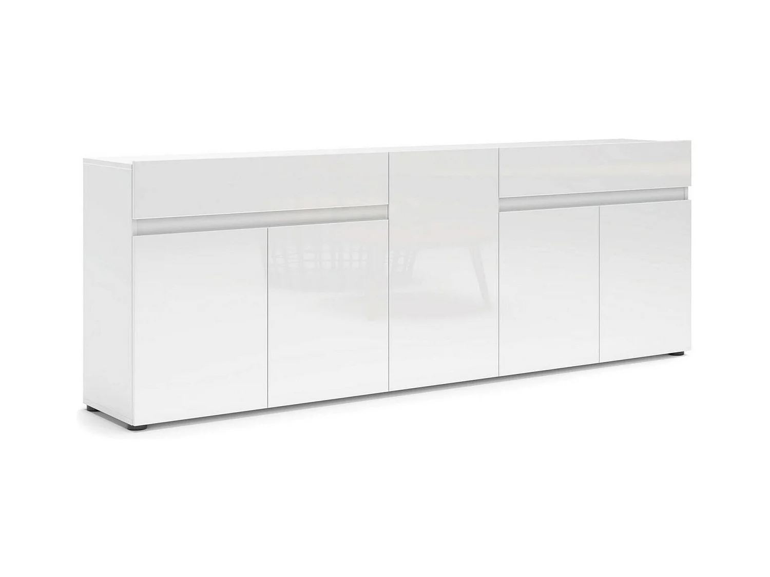 Dfilanger dressoir, Woonkamerbuffet, Woonkamer, Keukenkast, Made in Italy, 225x38h79 cm, Glanzend wit