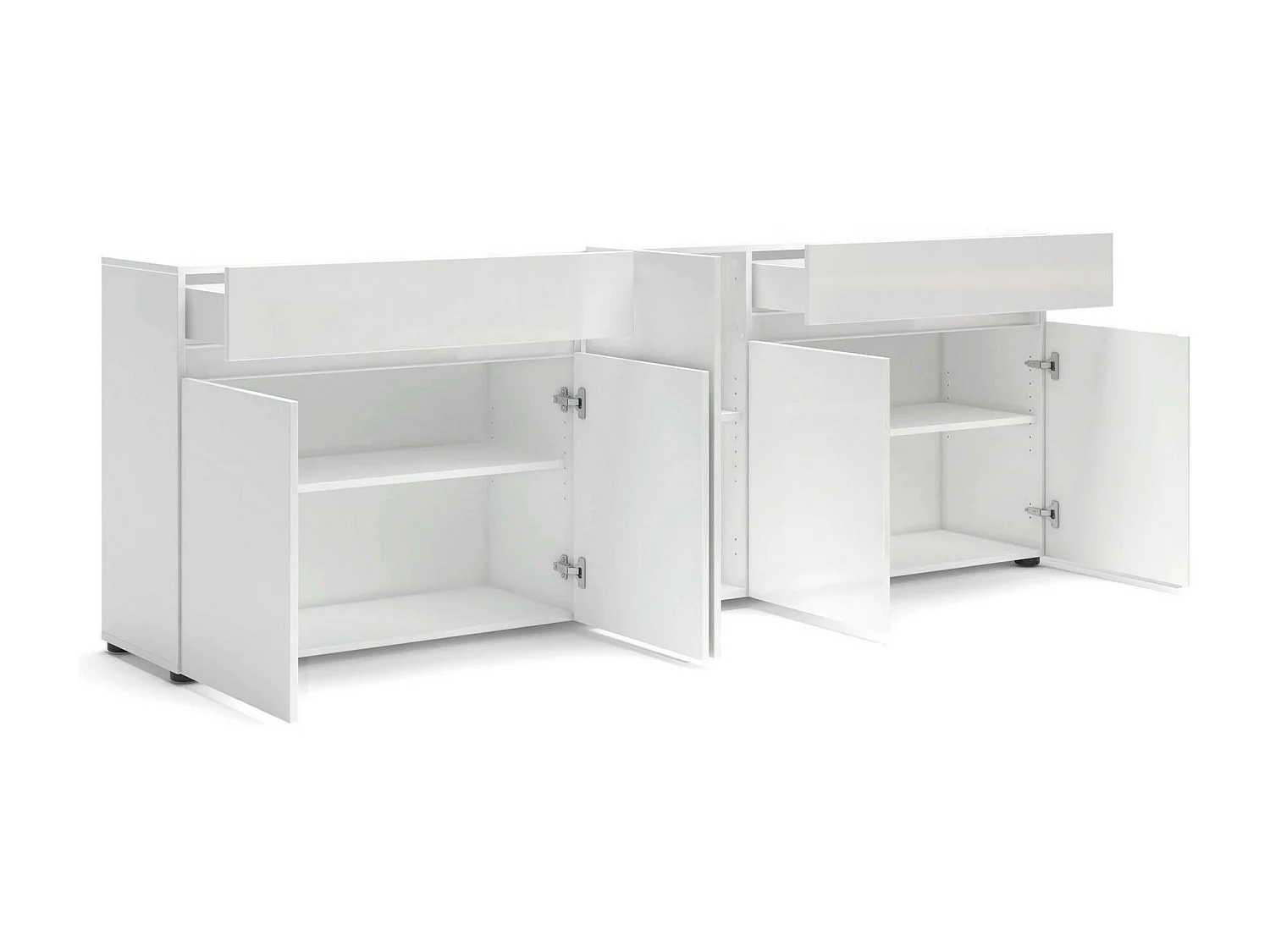 Dfilanger dressoir, Woonkamerbuffet, Woonkamer, Keukenkast, Made in Italy, 225x38h79 cm, Glanzend wit