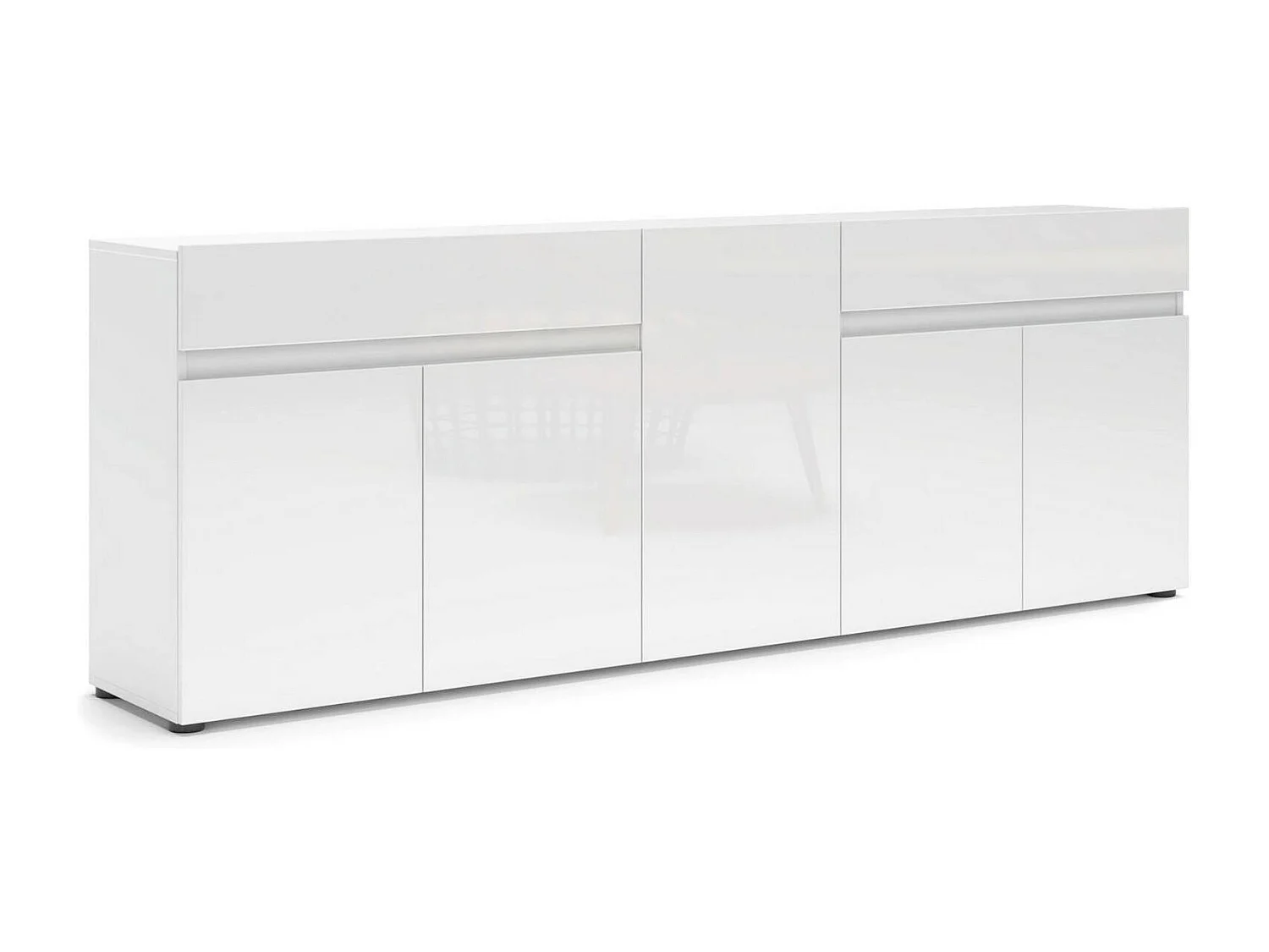 Buffet Bethal, Buffet du salon, Commode de salon, Garde-manger de cuisine, Made in Italy, 225x38h79 cm, Blanc brillant