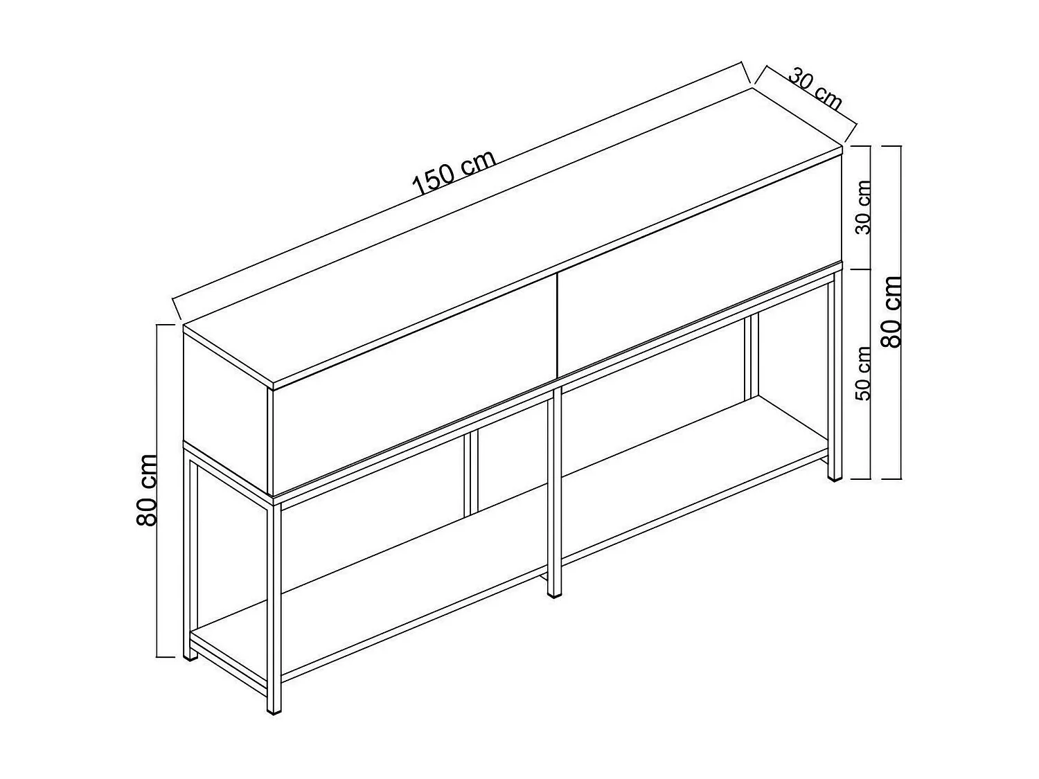 Buffet Altair, Buffet du salon, Commode de salon, Garde-manger de cuisine, 150x30h80 cm, Anthracite et Noir