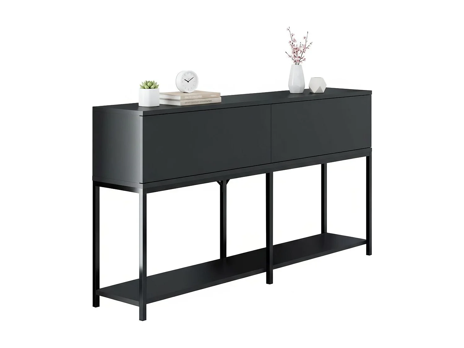 Buffet Altair, Buffet du salon, Commode de salon, Garde-manger de cuisine, 150x30h80 cm, Anthracite et Noir