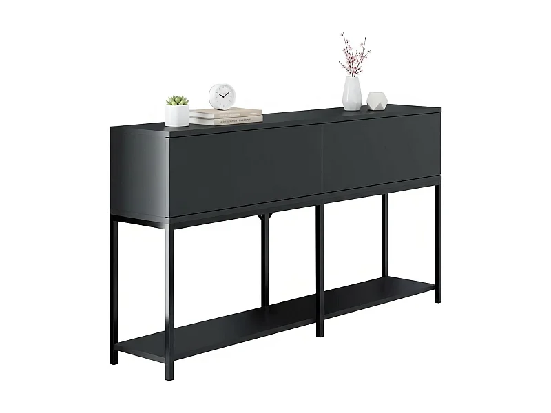 Djimsit Dressoir, Woonkamer Buffet, Woonkamer, Keuken Pantry, 150x30h80 cm, Antraciet en Zwart