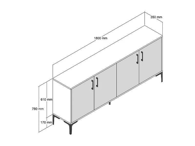Buffet Orionis, Buffet du salon, Commode de salon, Garde-manger de cuisine, 180x35h78 cm, Noyer et Marbre Blanc