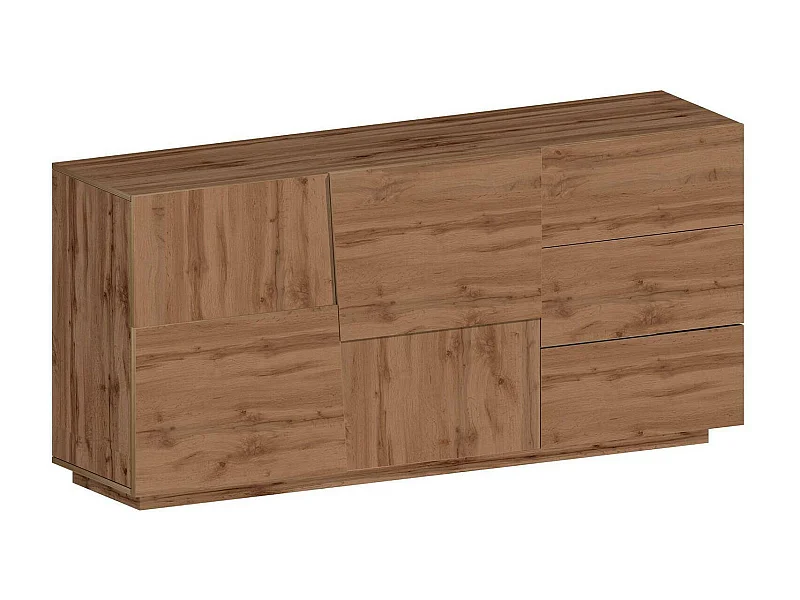 Buffet Xavier, Buffet de salon, Buffet de salon avec 2 portes et 3 tiroirs, 180x44h86 cm, Chêne