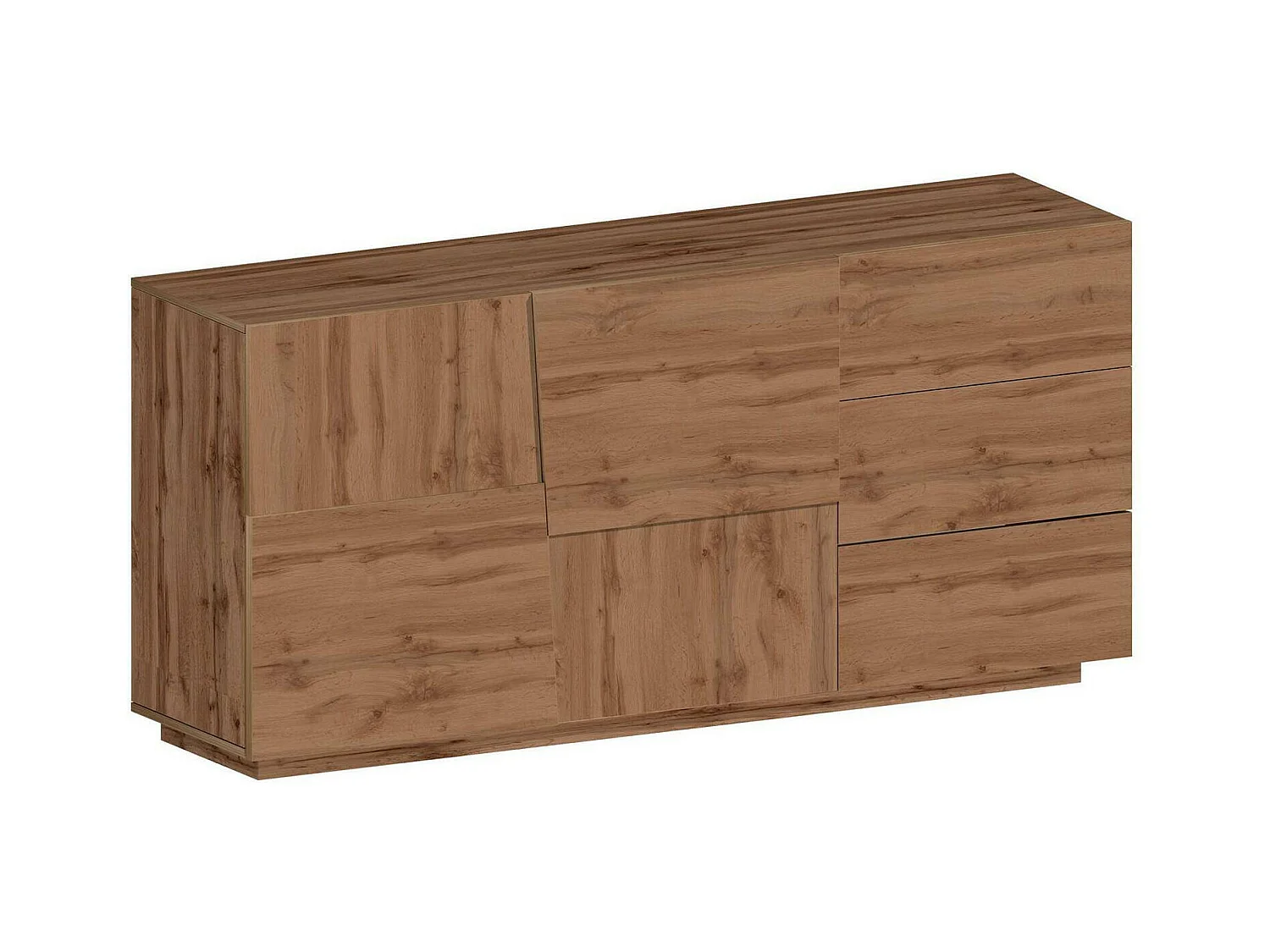Buffet Xavier, Buffet de salon, Buffet de salon avec 2 portes et 3 tiroirs, 180x44h86 cm, Chêne