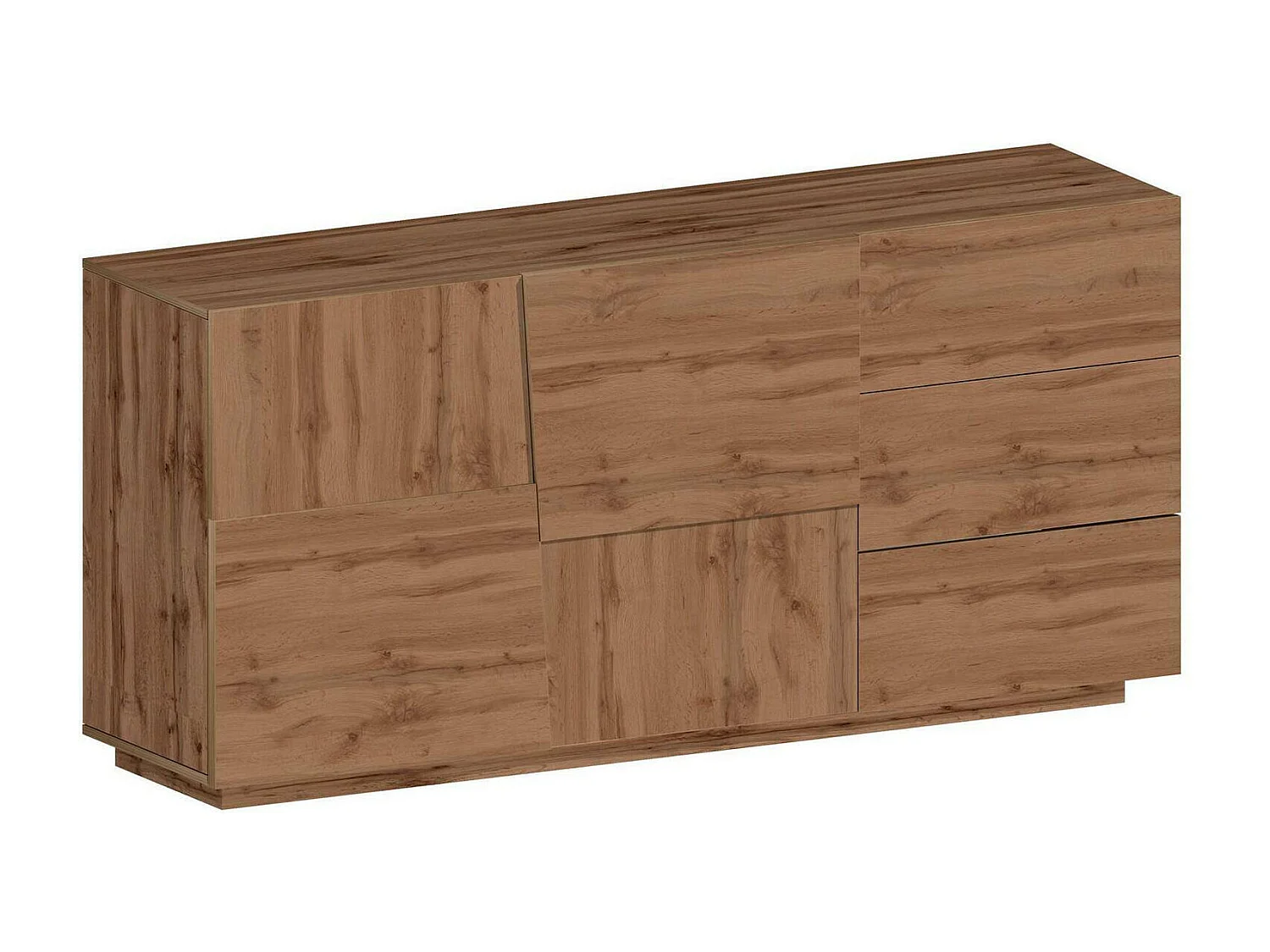 Buffet Xavier, Buffet de salon, Buffet de salon avec 2 portes et 3 tiroirs, 180x44h86 cm, Chêne