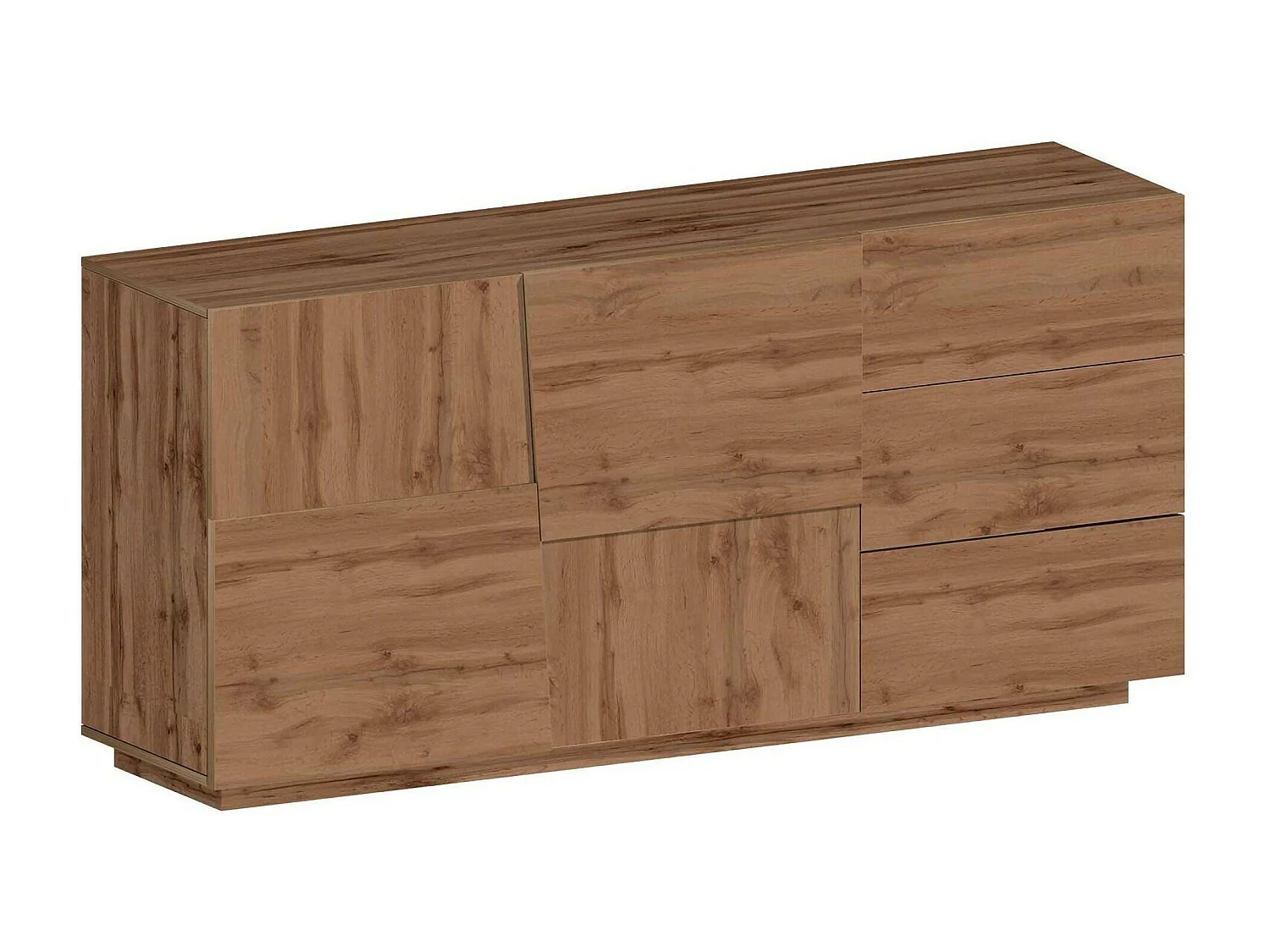 Buffet Xavier, Buffet de salon, Buffet de salon avec 2 portes et 3 tiroirs, 180x44h86 cm, Chêne