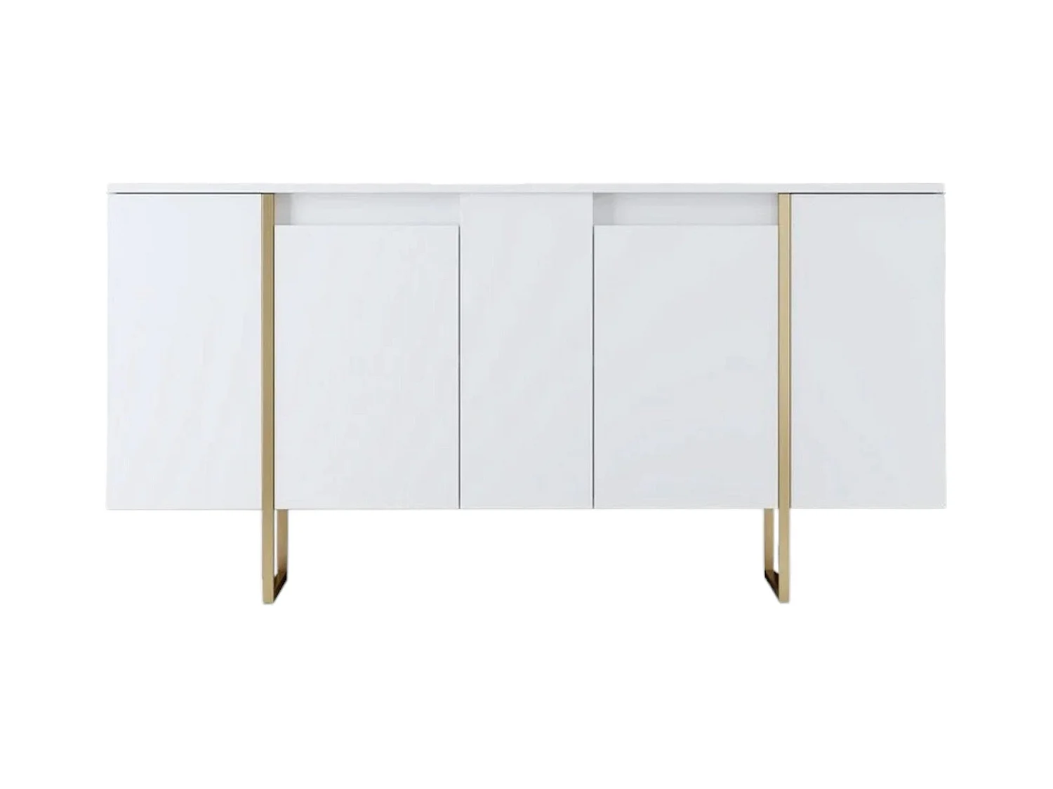 Buffet Betel, Buffet du salon, Commode de salon, Garde-manger de cuisine, 160x35h80 cm, Blanc et Or
