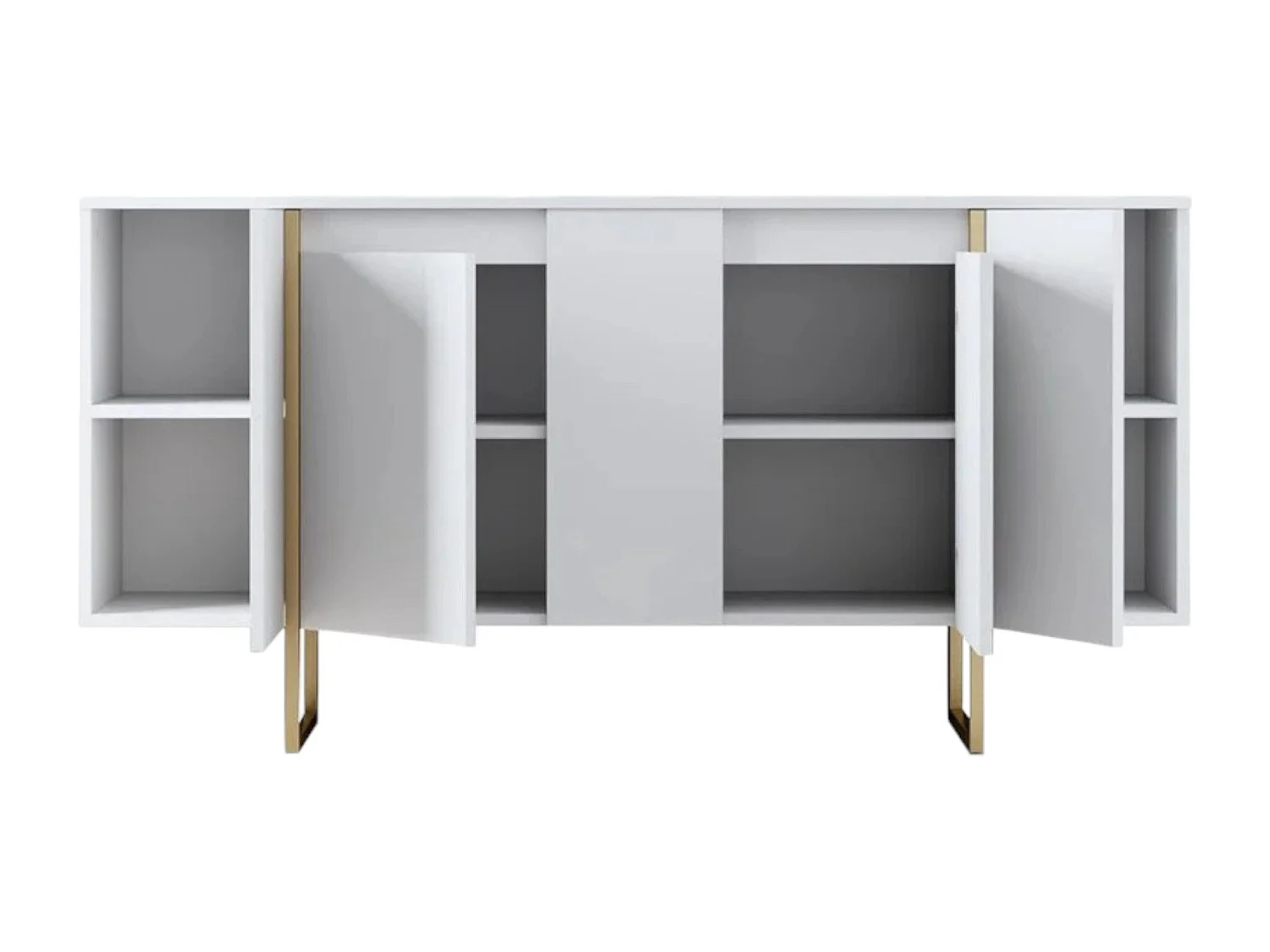 Buffet Betel, Buffet du salon, Commode de salon, Garde-manger de cuisine, 160x35h80 cm, Blanc et Or