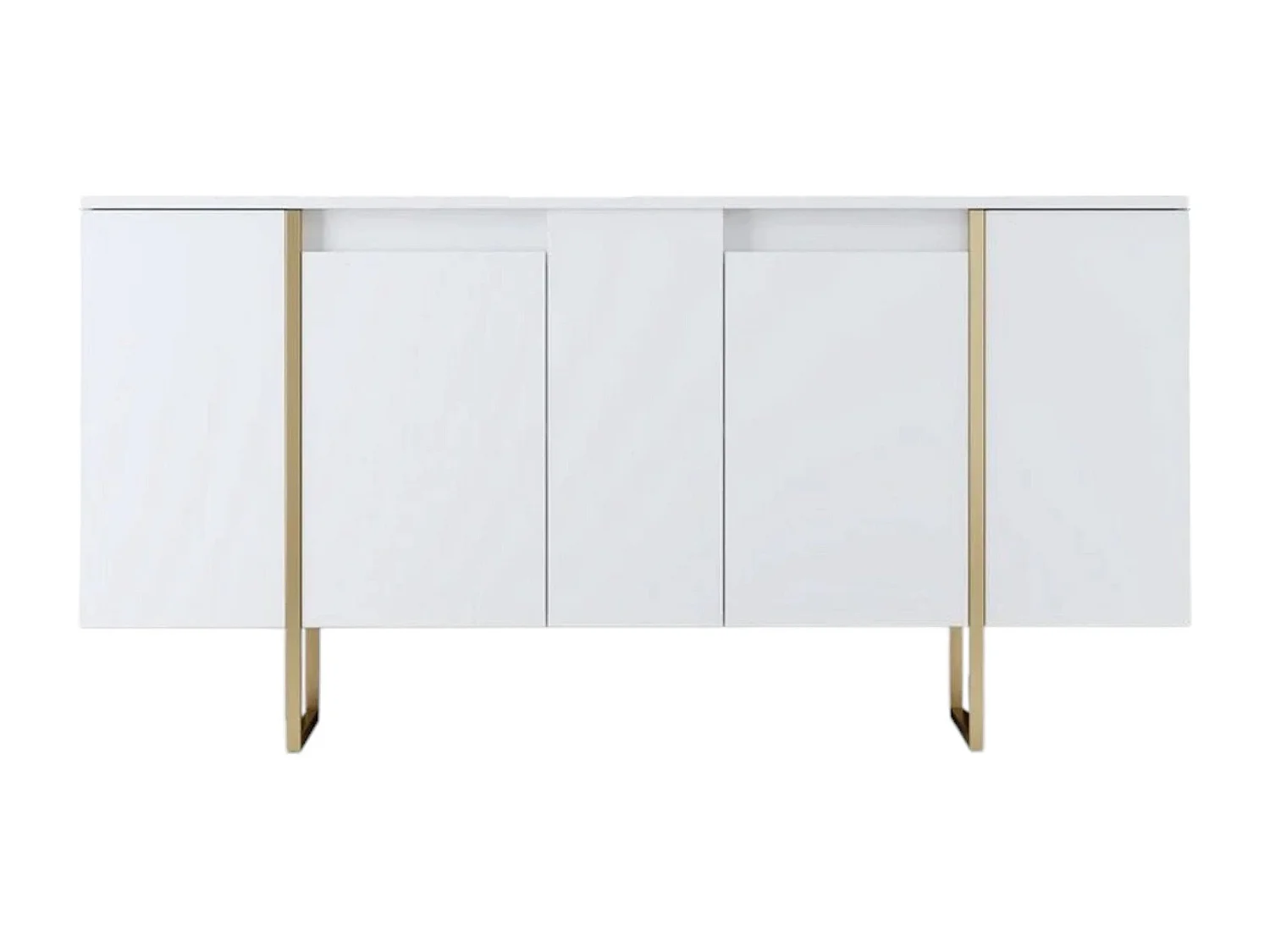 Aparador Dgarzitt, Buffet de sala, Aparador de sala, Despensa de cozinha, 160x35h80 cm, Branco e Dourado
