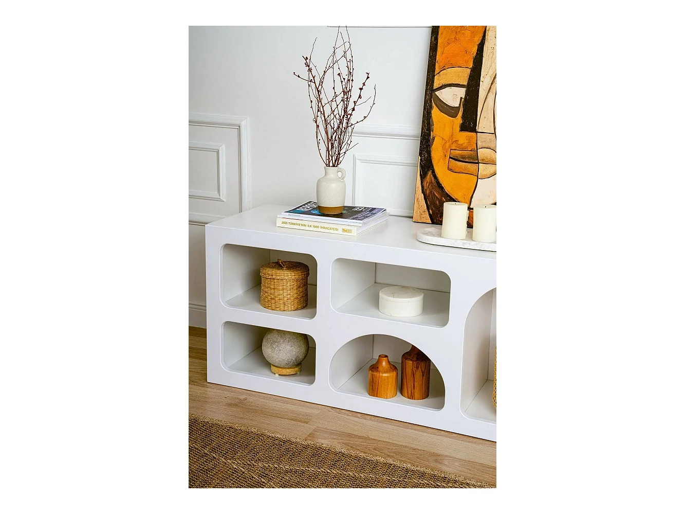 Kommode Dgargiul, Wohnzimmerbuffet, Wohnzimmer-Sideboard, Moderne Küchen-Speisekammer, 160x38h51 cm, Weiß