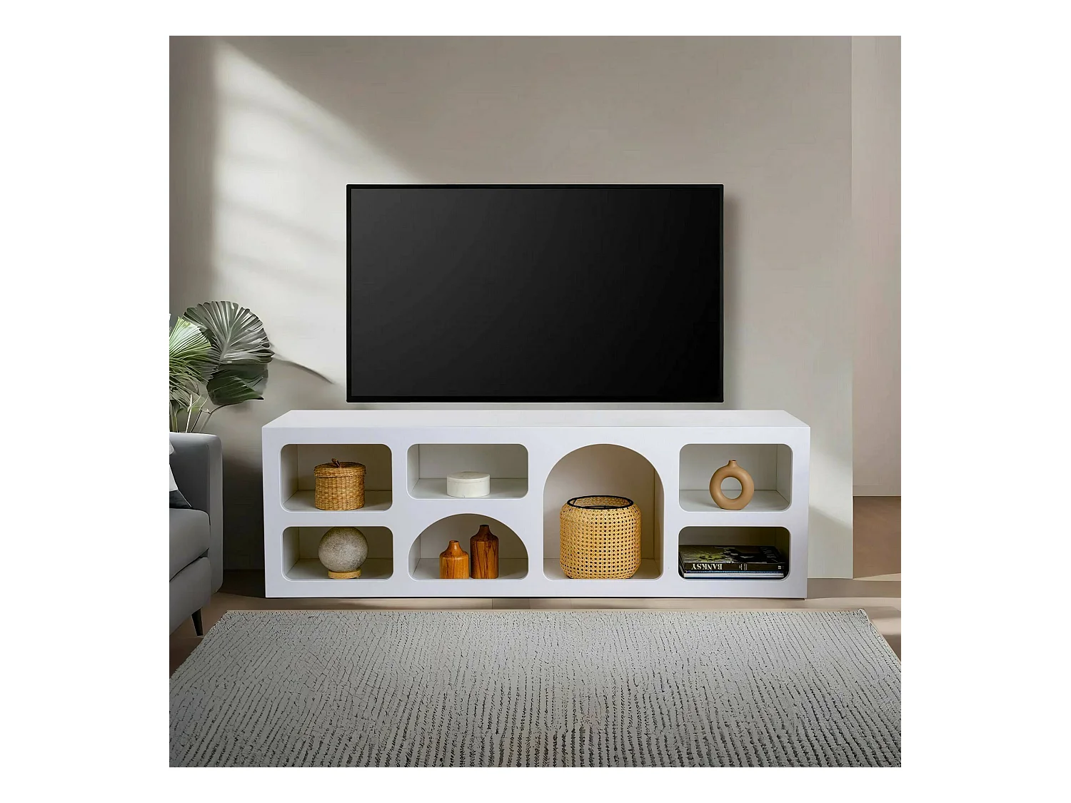 Kommode Dgargiul, Wohnzimmerbuffet, Wohnzimmer-Sideboard, Moderne Küchen-Speisekammer, 160x38h51 cm, Weiß