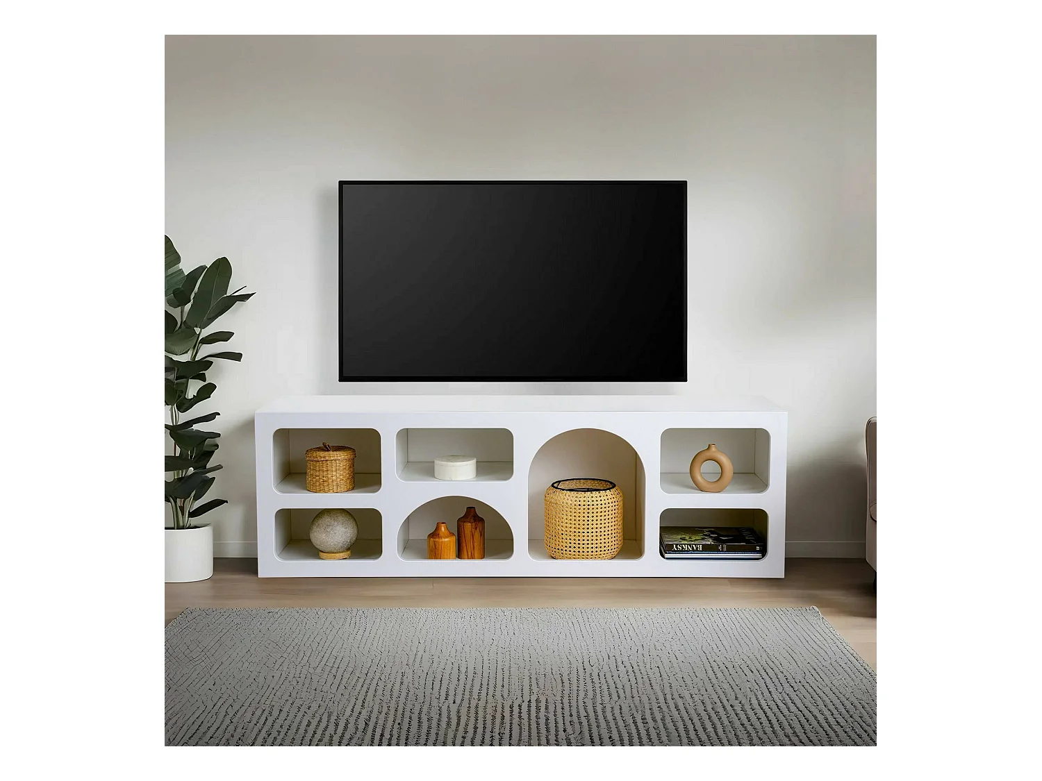 Kommode Dgargiul, Wohnzimmerbuffet, Wohnzimmer-Sideboard, Moderne Küchen-Speisekammer, 160x38h51 cm, Weiß