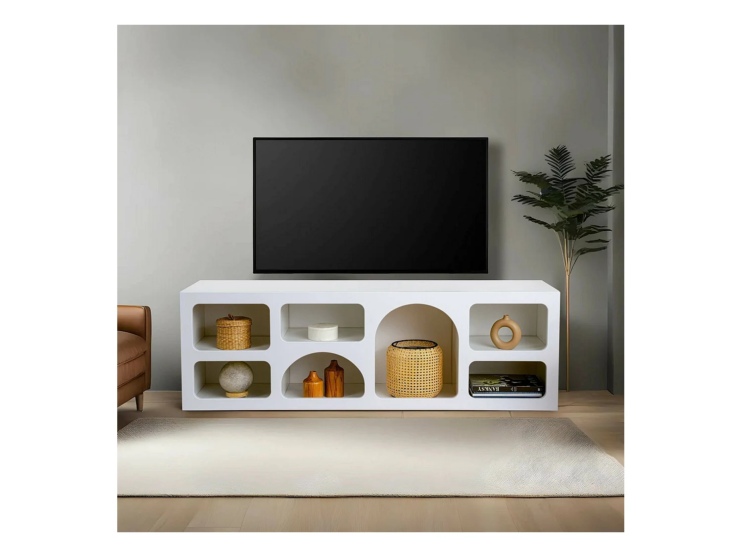 Kommode Dgargiul, Wohnzimmerbuffet, Wohnzimmer-Sideboard, Moderne Küchen-Speisekammer, 160x38h51 cm, Weiß
