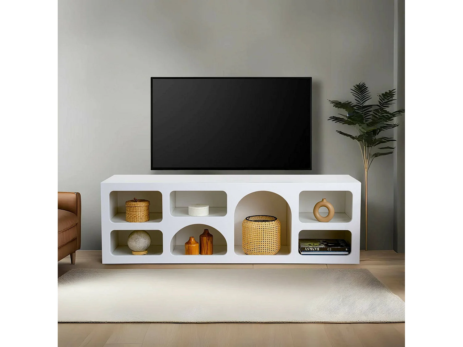 Buffet Bellatrix, Buffet du salon, Commode de salon, Garde-manger de cuisine, 160x38h51 cm, Blanc