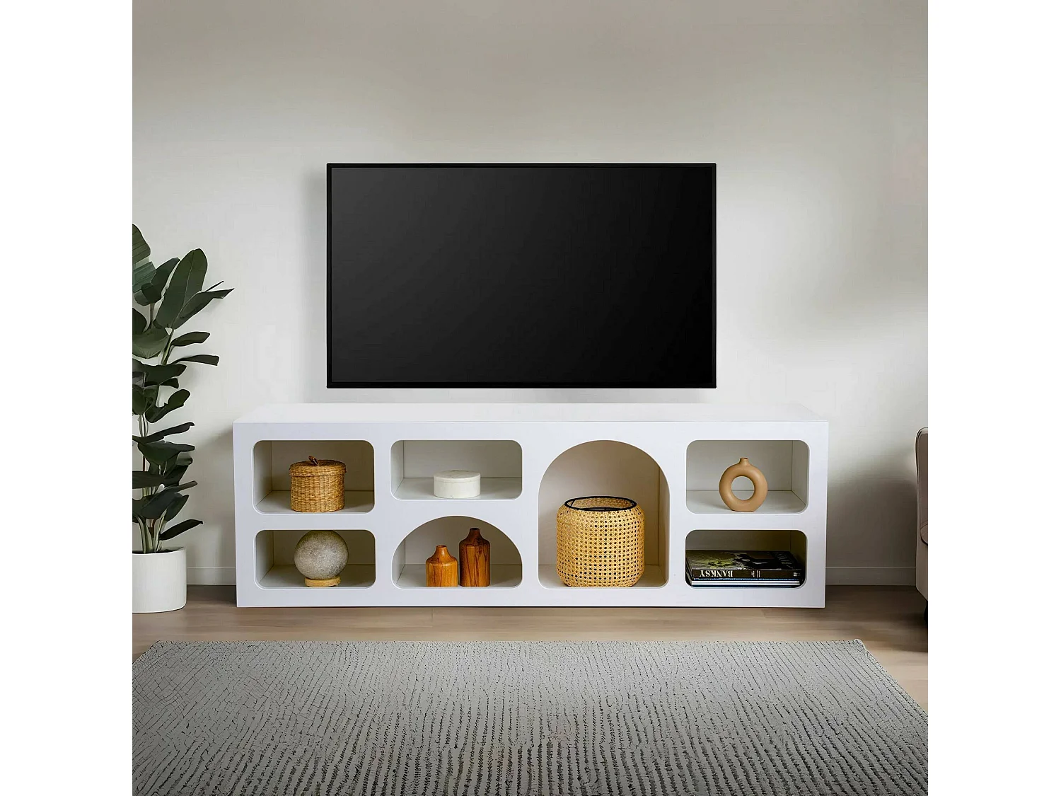 Buffet Bellatrix, Buffet du salon, Commode de salon, Garde-manger de cuisine, 160x38h51 cm, Blanc