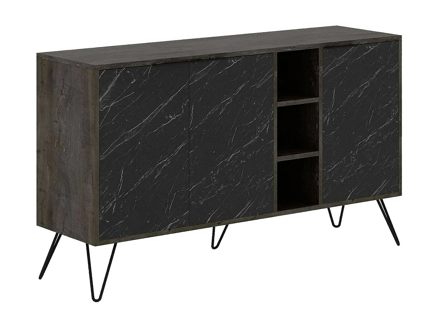 Buffet Perseus, Buffet du salon, Commode de salon, Garde-manger de cuisine, 142x36h83 cm, Marbre Noir