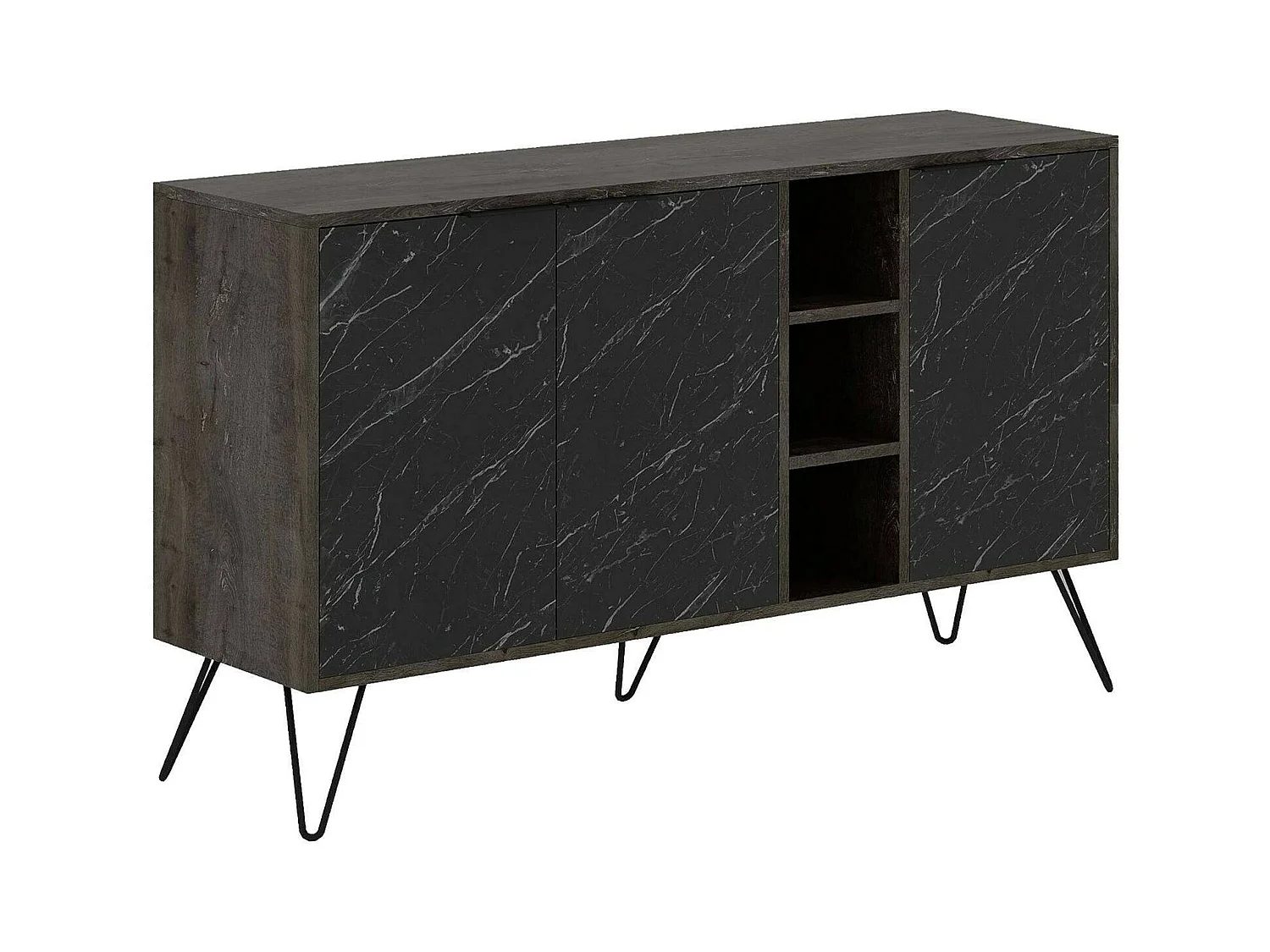 Buffet Perseus, Buffet du salon, Commode de salon, Garde-manger de cuisine, 142x36h83 cm, Marbre Noir