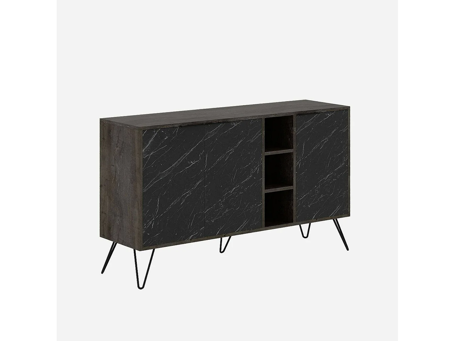 CredenzA Dpenz, Buffet de sala, Madia de sala, Despensa de cozinha, 142x36h83 cm, Mármore de óxido e preto