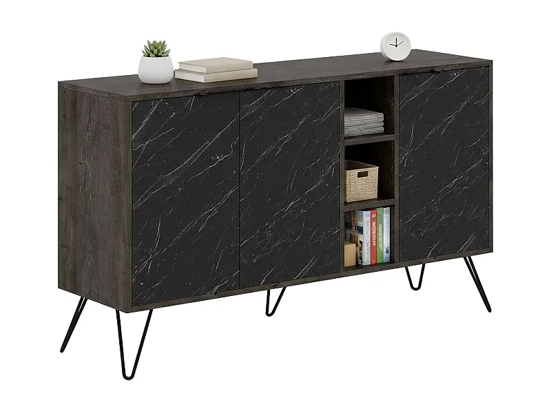 Buffet Perseus, Buffet du salon, Commode de salon, Garde-manger de cuisine, 142x36h83 cm, Marbre Noir