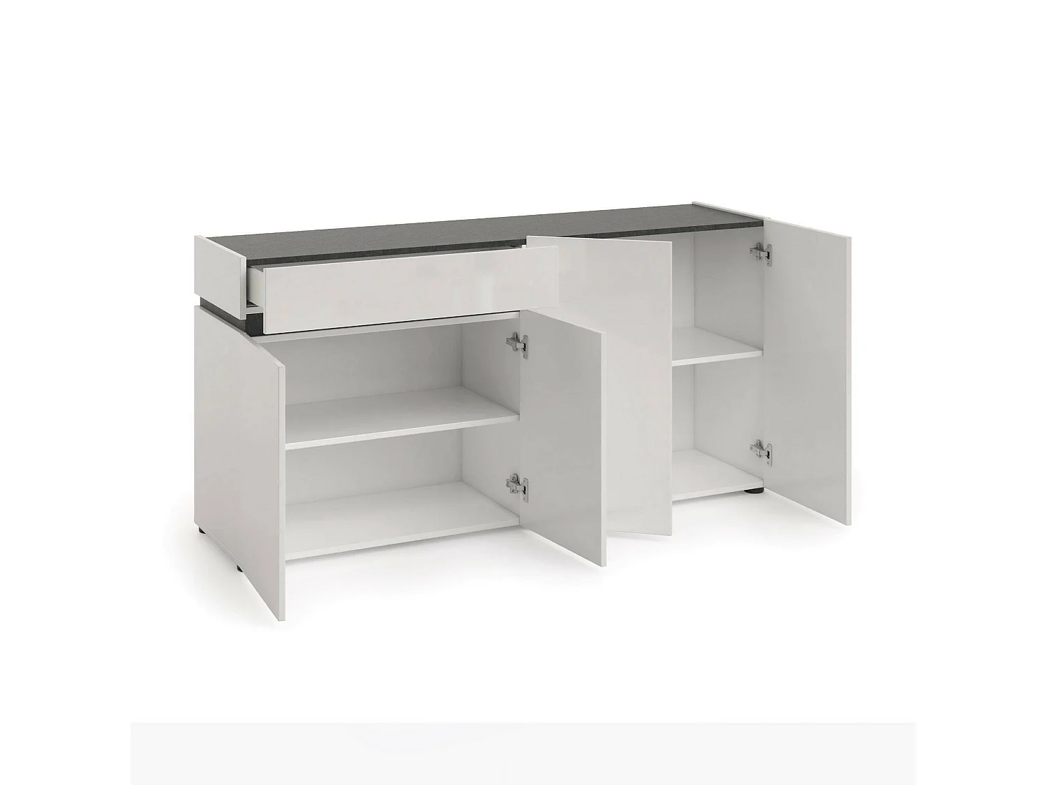 Dmora - Credenza Beinette, 160x42h80 cm, Bianco lucido e Antracite