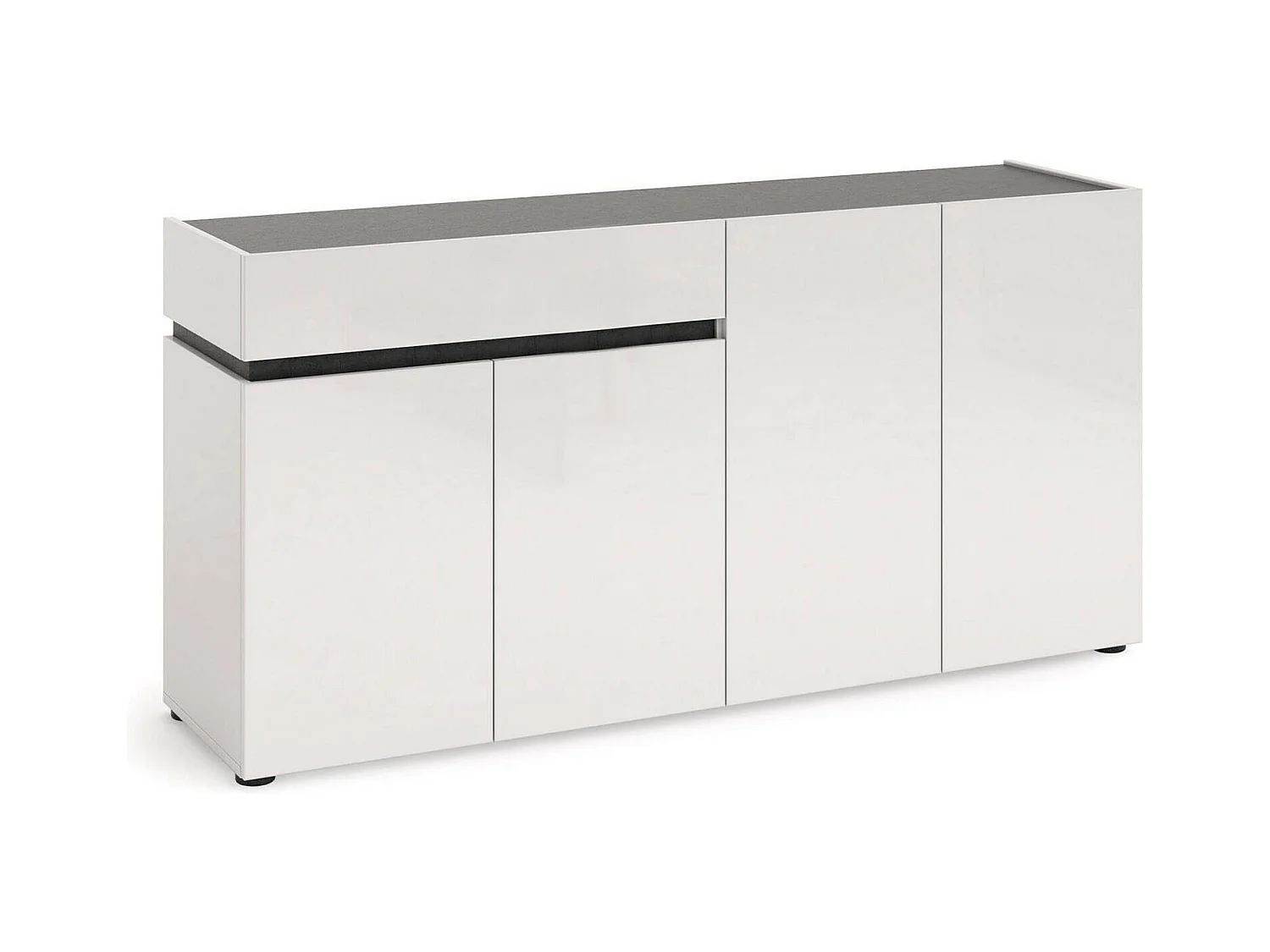Dmora - Credenza Beinette, 160x42h80 cm, Bianco lucido e Antracite