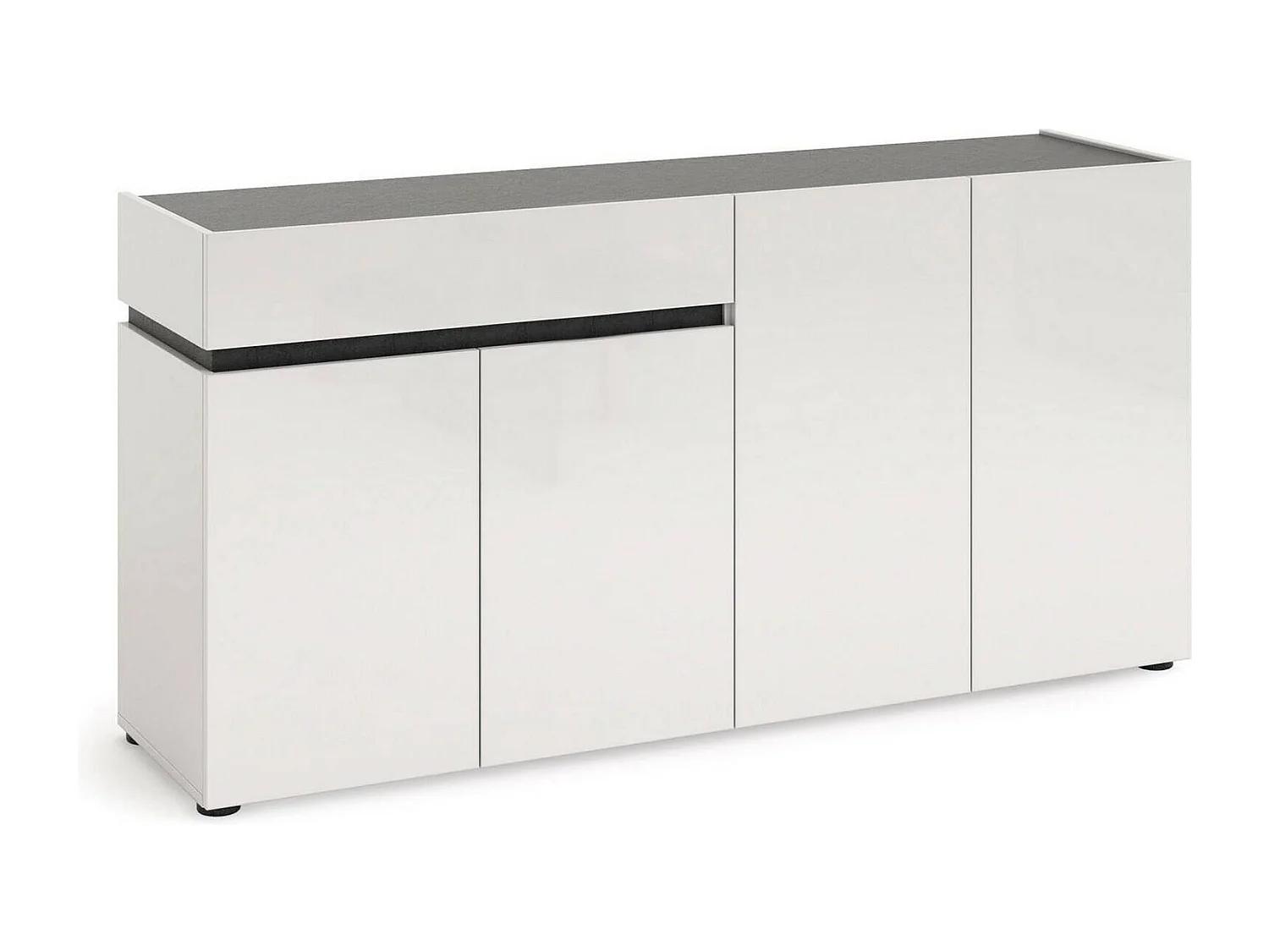 Dmora - Credenza Beinette, 160x42h80 cm, Bianco lucido e Antracite