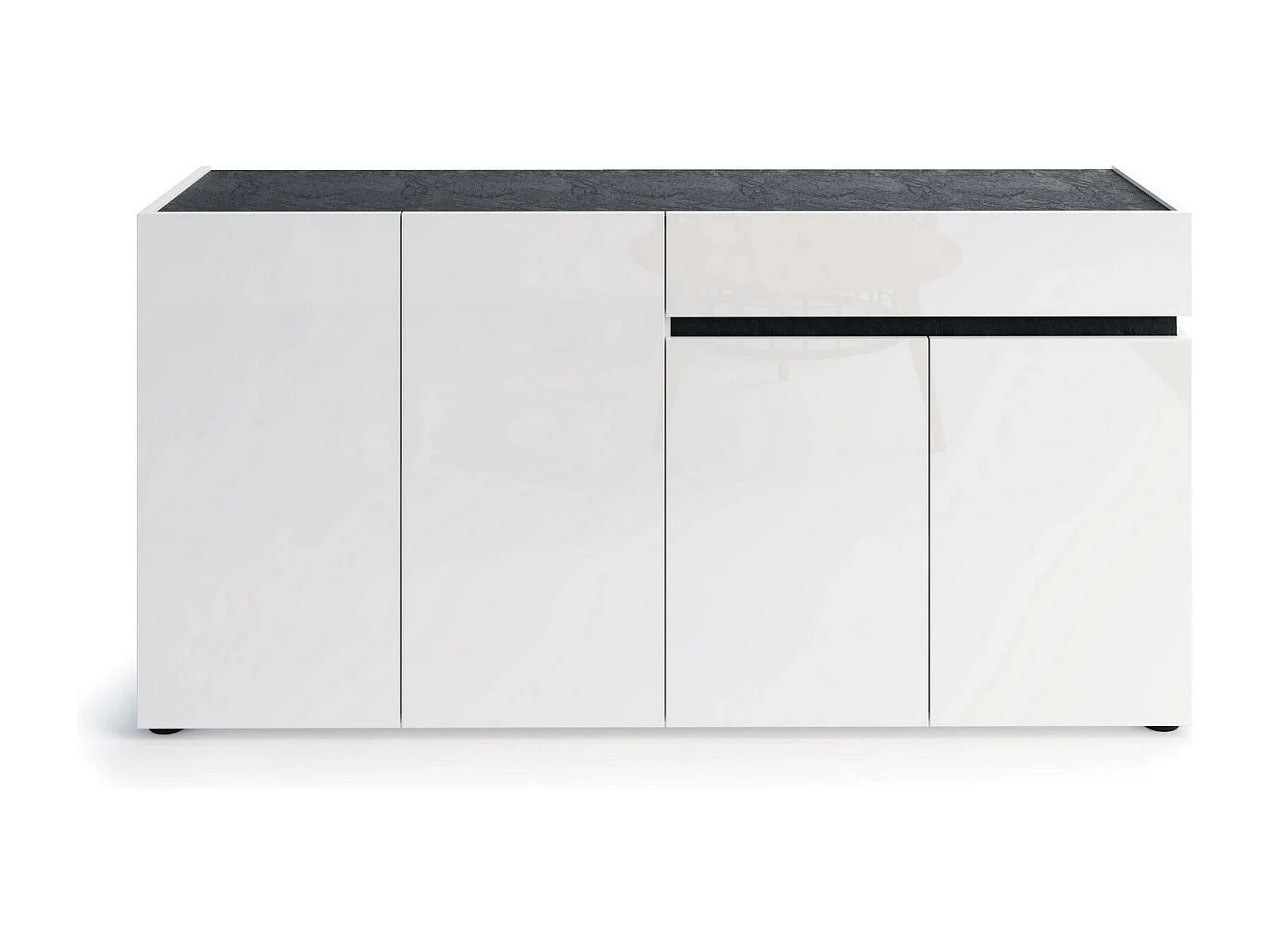 Dmora - Credenza Beinette, 160x42h80 cm, Bianco lucido e Antracite