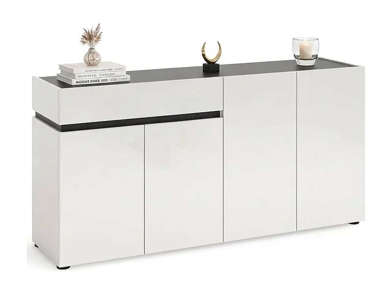Credenza Beinette, 2 Ripiani Made in Italy, 42x160x80h cm Bianco Lucido, Madia