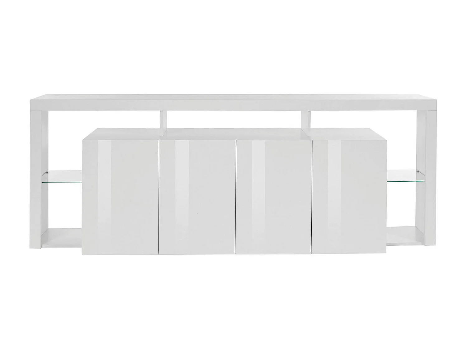 Aparador Ddalessandr, buffet de salón 4 puertas, Aparador de salón, Aparador moderno, 100% Made in Italy, 220x40h80 cm, Blanco brillo