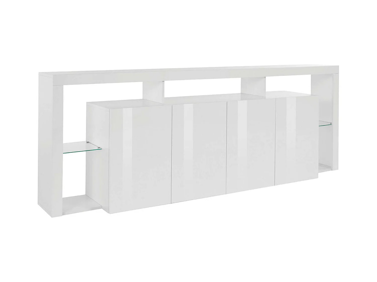 Buffet Wilmer, Buffet de salon 4 portes, Buffet de salon, Buffet moderne, 100% Made in Italy, 220x40h80 cm, Blanc brillant