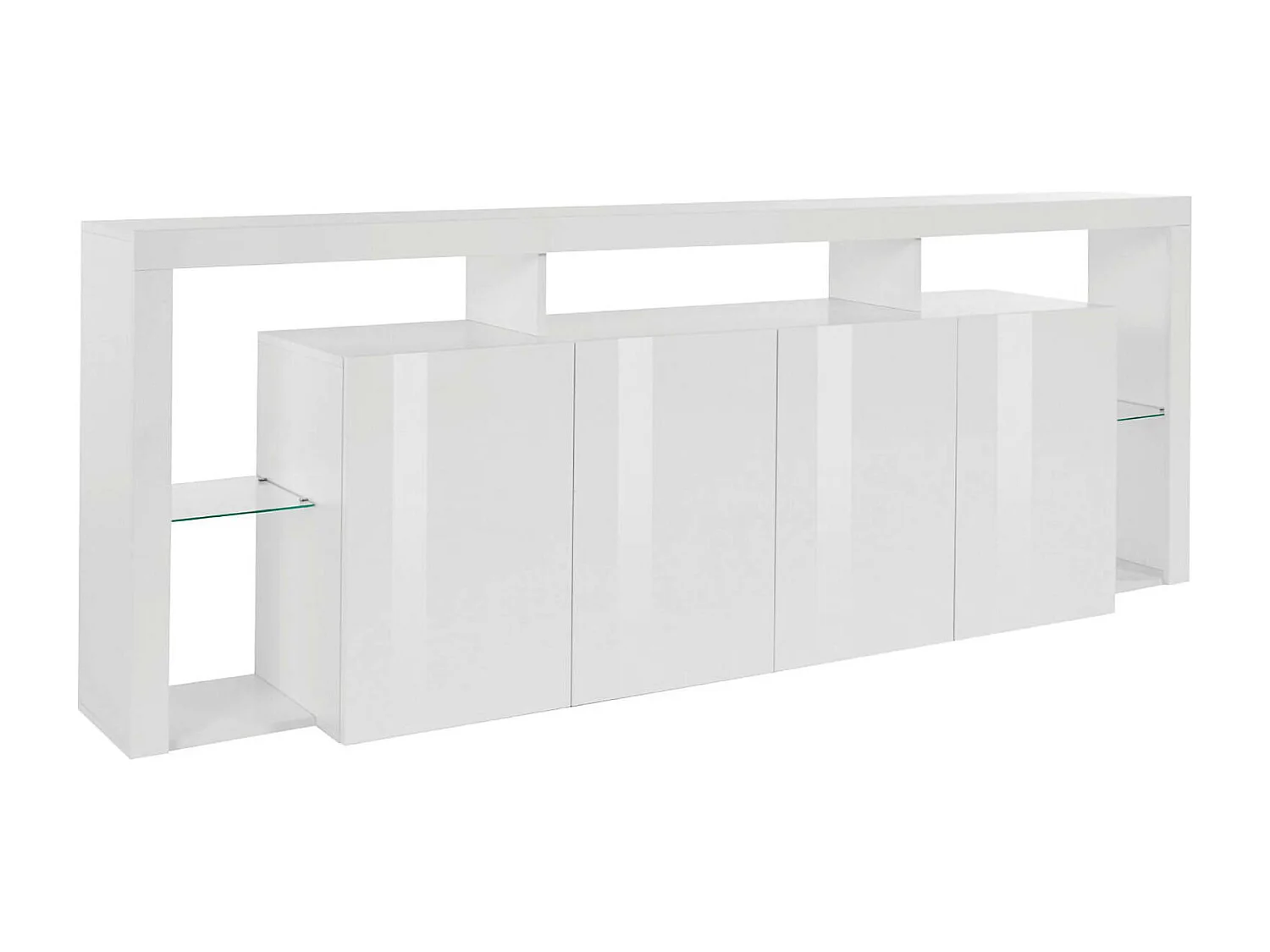 Buffet Wilmer, Buffet de salon 4 portes, Buffet de salon, Buffet moderne, 100% Made in Italy, 220x40h80 cm, Blanc brillant