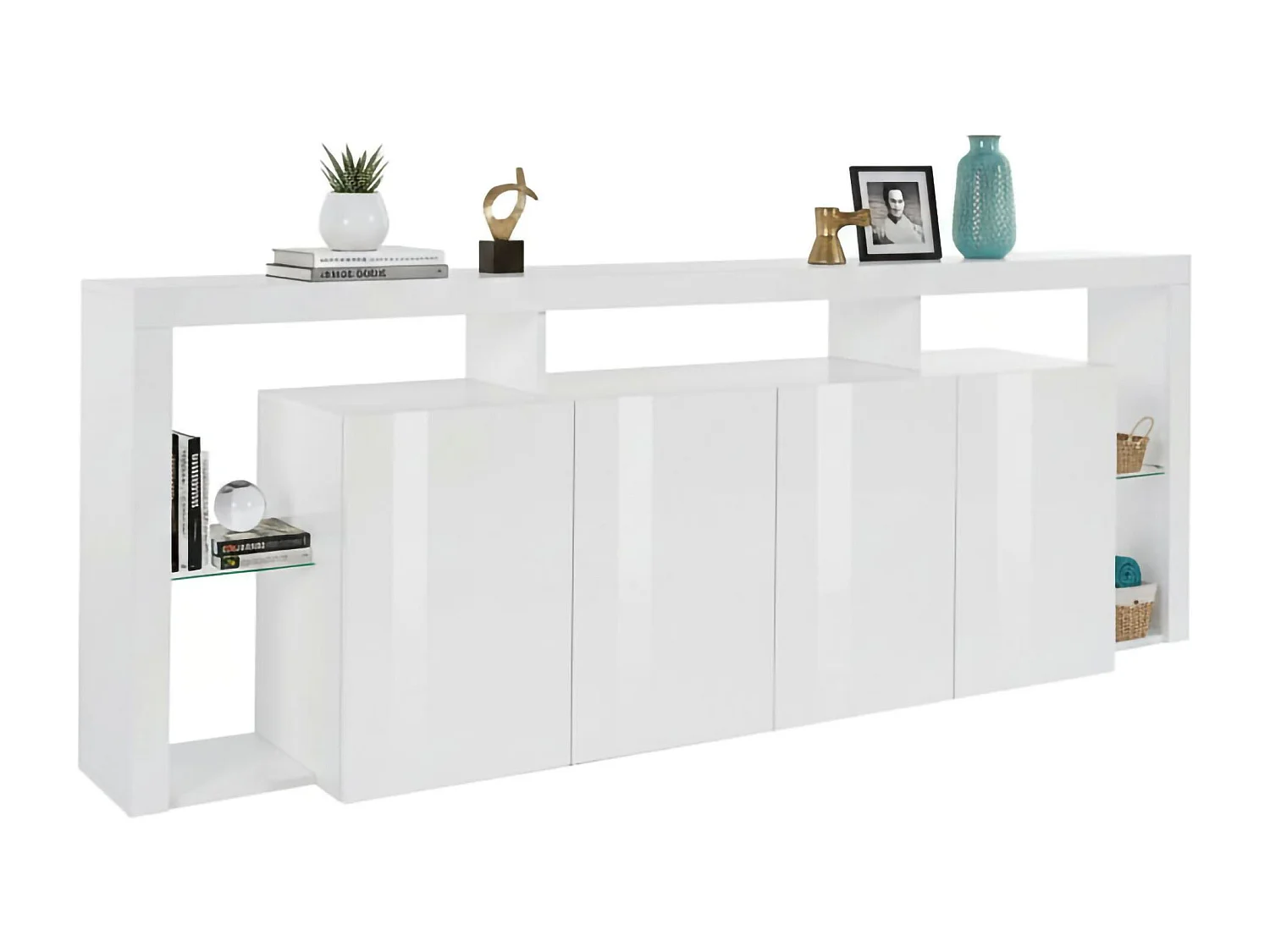 Credenza Atak, 4 Ripiani Made in Italy, 40x220x80h cm Bianco Lucido, Madia