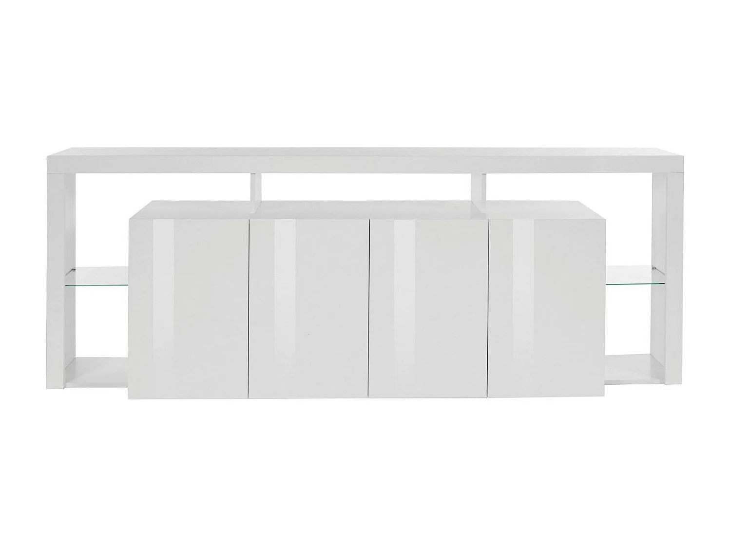 Credenza Ddalessandr, buffet in4 deuren, woonkamer, moderne bijzet, 100% Made in Italy, 220x40h80 cm, Wit glanzend