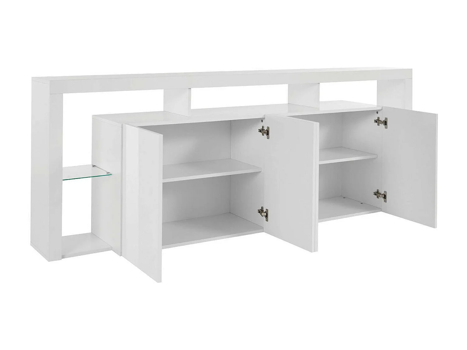 Credenza Ddalessandr, buffet in4 deuren, woonkamer, moderne bijzet, 100% Made in Italy, 220x40h80 cm, Wit glanzend