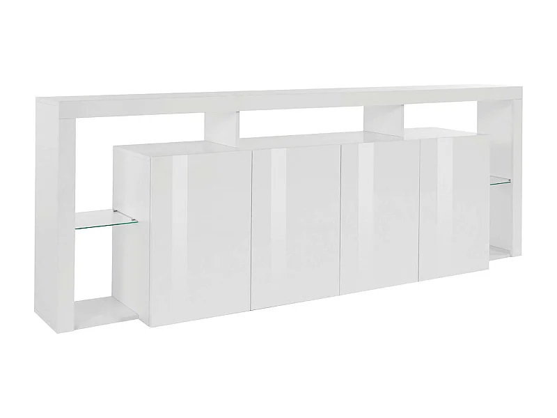 Buffet Wilmer, Buffet de salon 4 portes, Buffet de salon, Buffet moderne, 100% Made in Italy, 220x40h80 cm, Blanc brillant