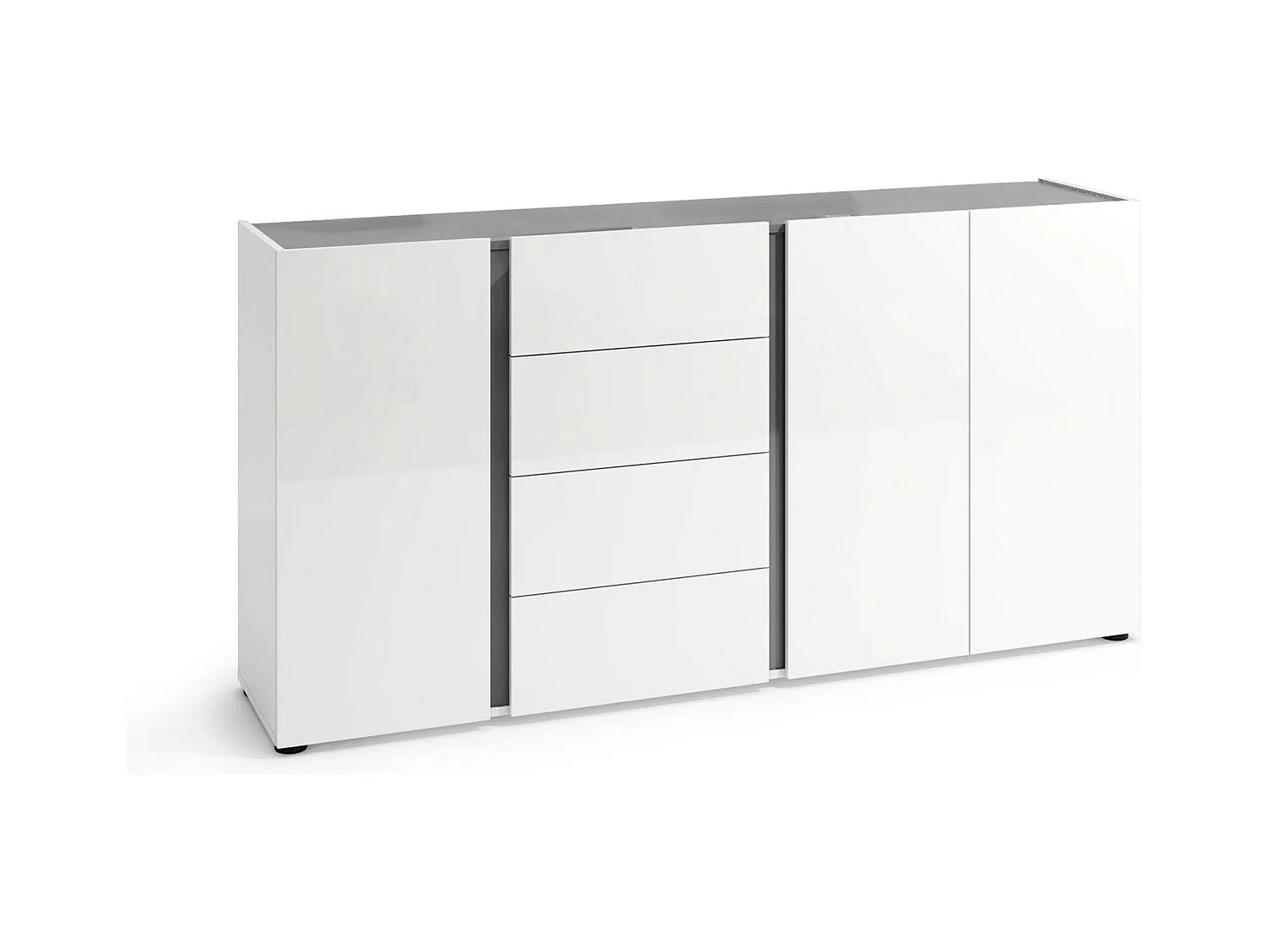 Aparador Dbjarnaso, Buffet de sala, Madia de sala, Despensa de cozinha, Made in Italy, 180x38h92 cm, Branco brilhante e Antracite