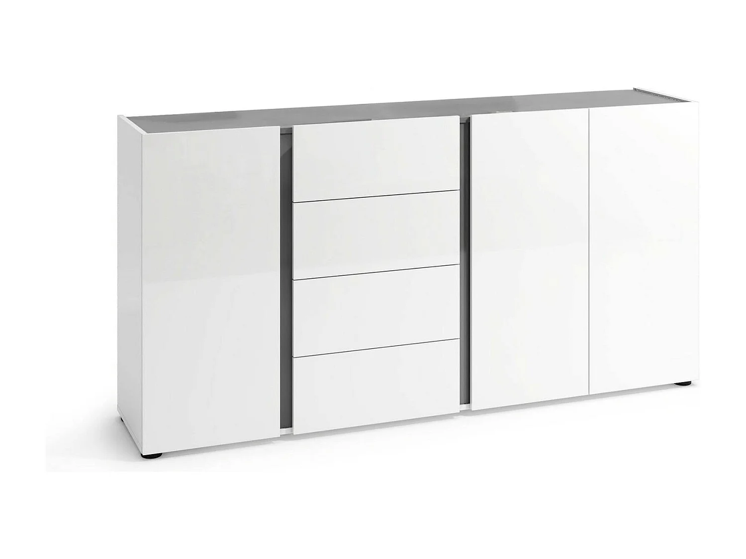 Aparador Dbjarnaso, Buffet de sala, Madia de sala, Despensa de cozinha, Made in Italy, 180x38h92 cm, Branco brilhante e Antracite