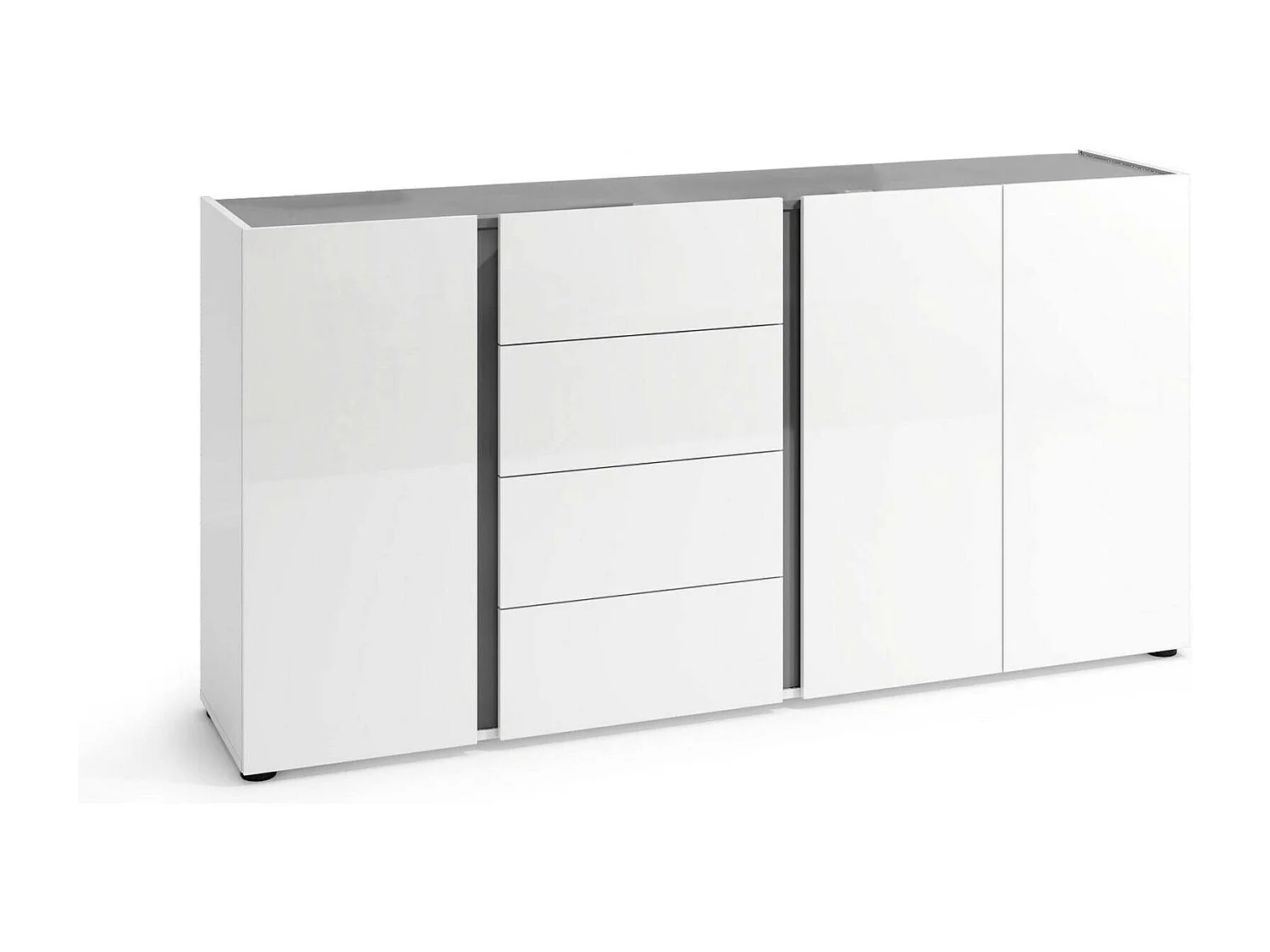 Buffet Banjul, Buffet du salon, Commode de salon, Garde-manger de cuisine, Made in Italy, 180x38h92 cm, Blanc brillant et anthracite