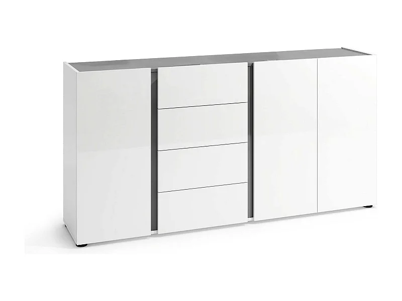 Buffet Banjul, Buffet du salon, Commode de salon, Garde-manger de cuisine, Made in Italy, 180x38h92 cm, Blanc brillant et anthracite