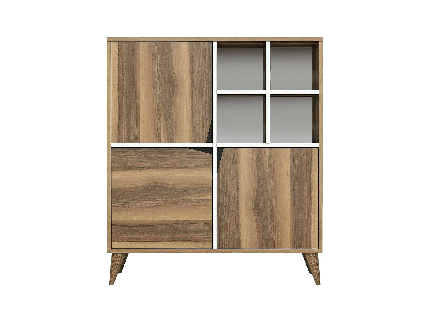 Buffet Wazn, Buffet du salon, Commode de salon, Garde-manger de cuisine, 100x30h115 cm, Noyer et Blanc