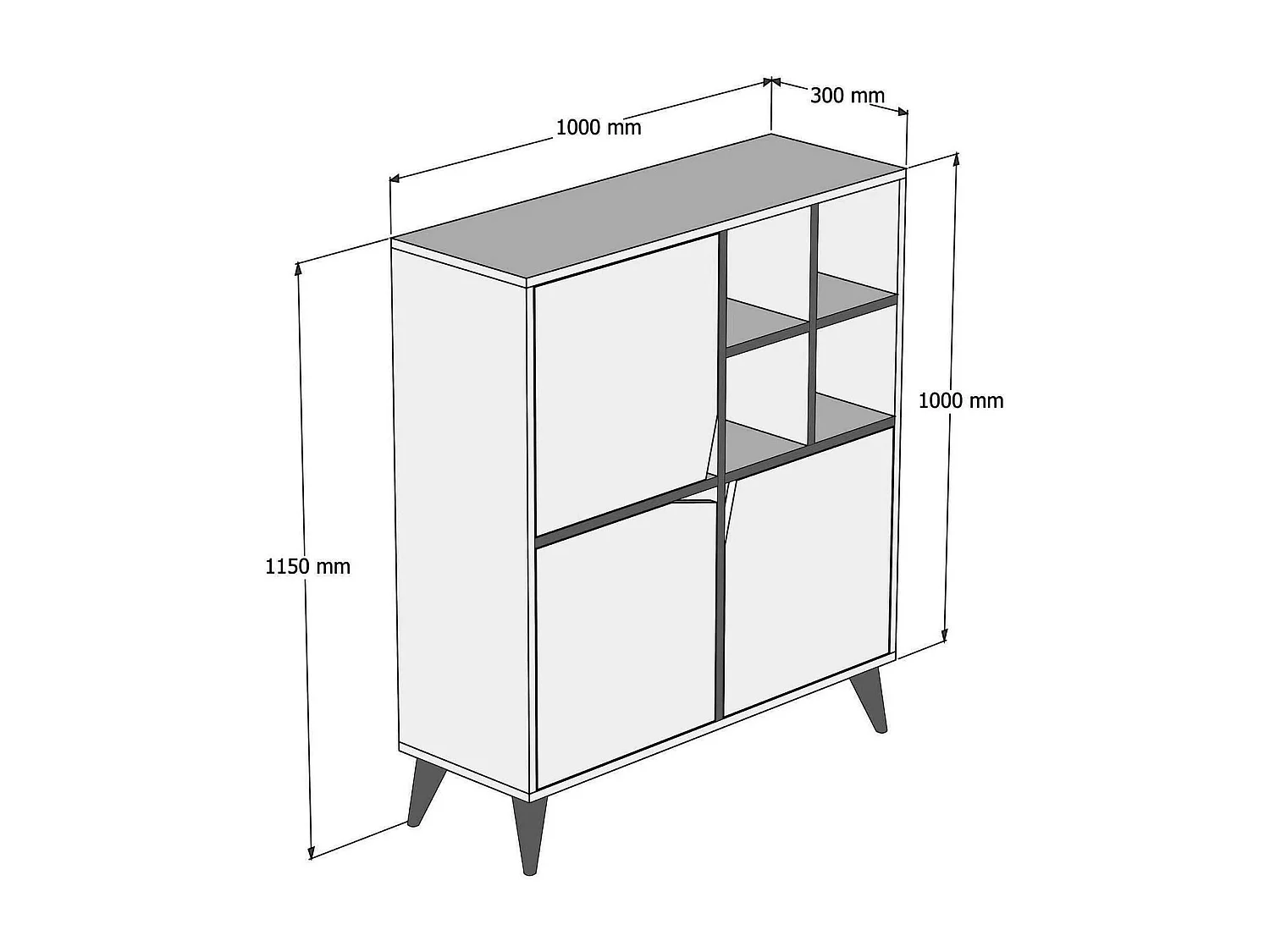 Buffet Wazn, Buffet du salon, Commode de salon, Garde-manger de cuisine, 100x30h115 cm, Noyer et Blanc