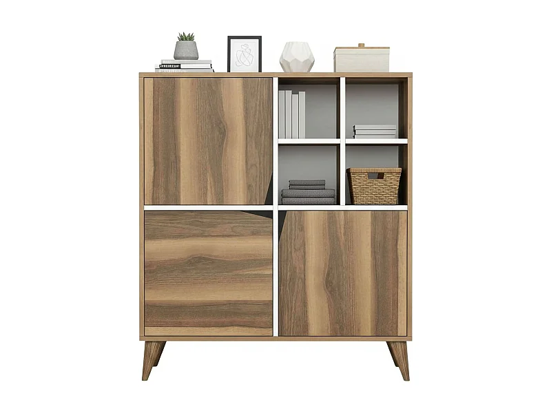 Dpolitaans dressoir, Buffet vanafWoonkamer, Woonkamer, Keukenkast, 100x30h115 cm, Walnoot en Wit